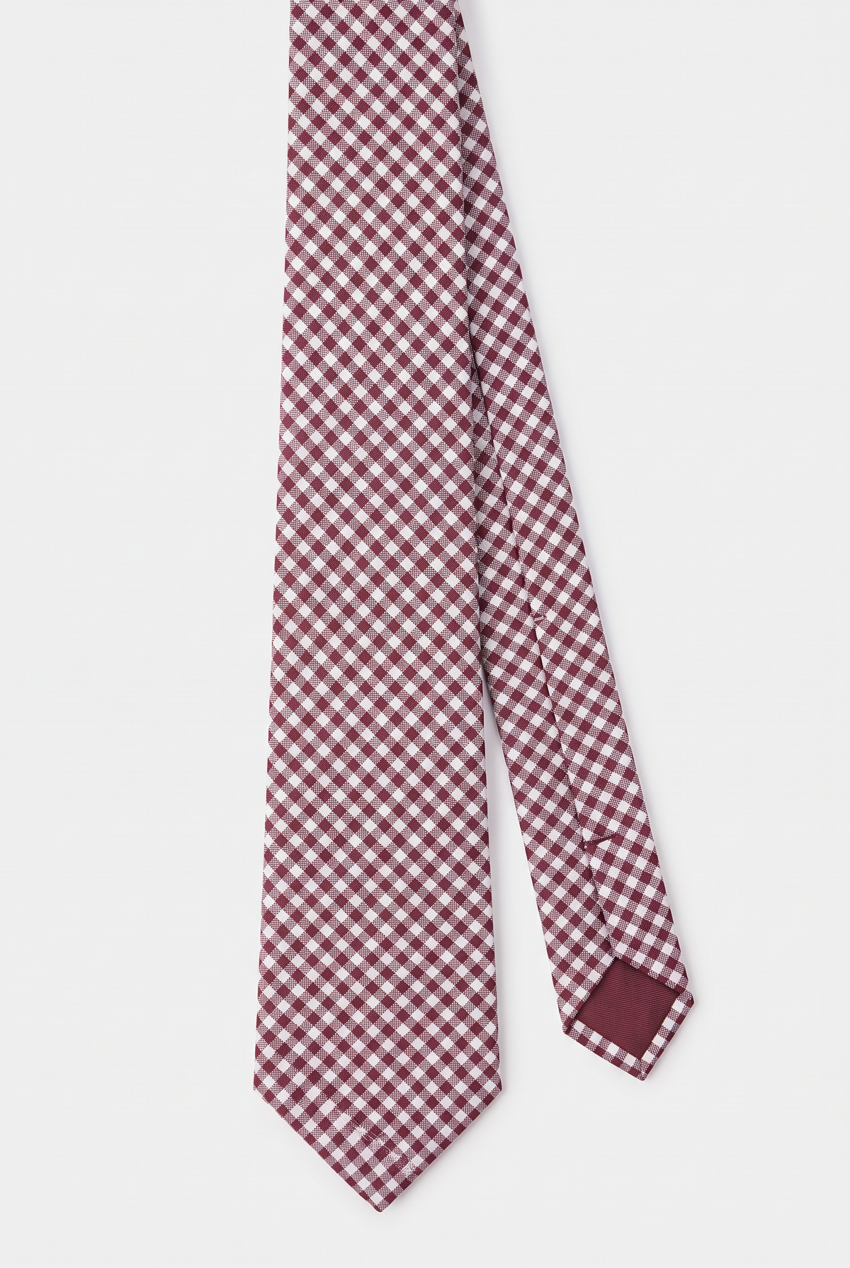 Boys Plaid Checkered Tie Burgundy and Grey