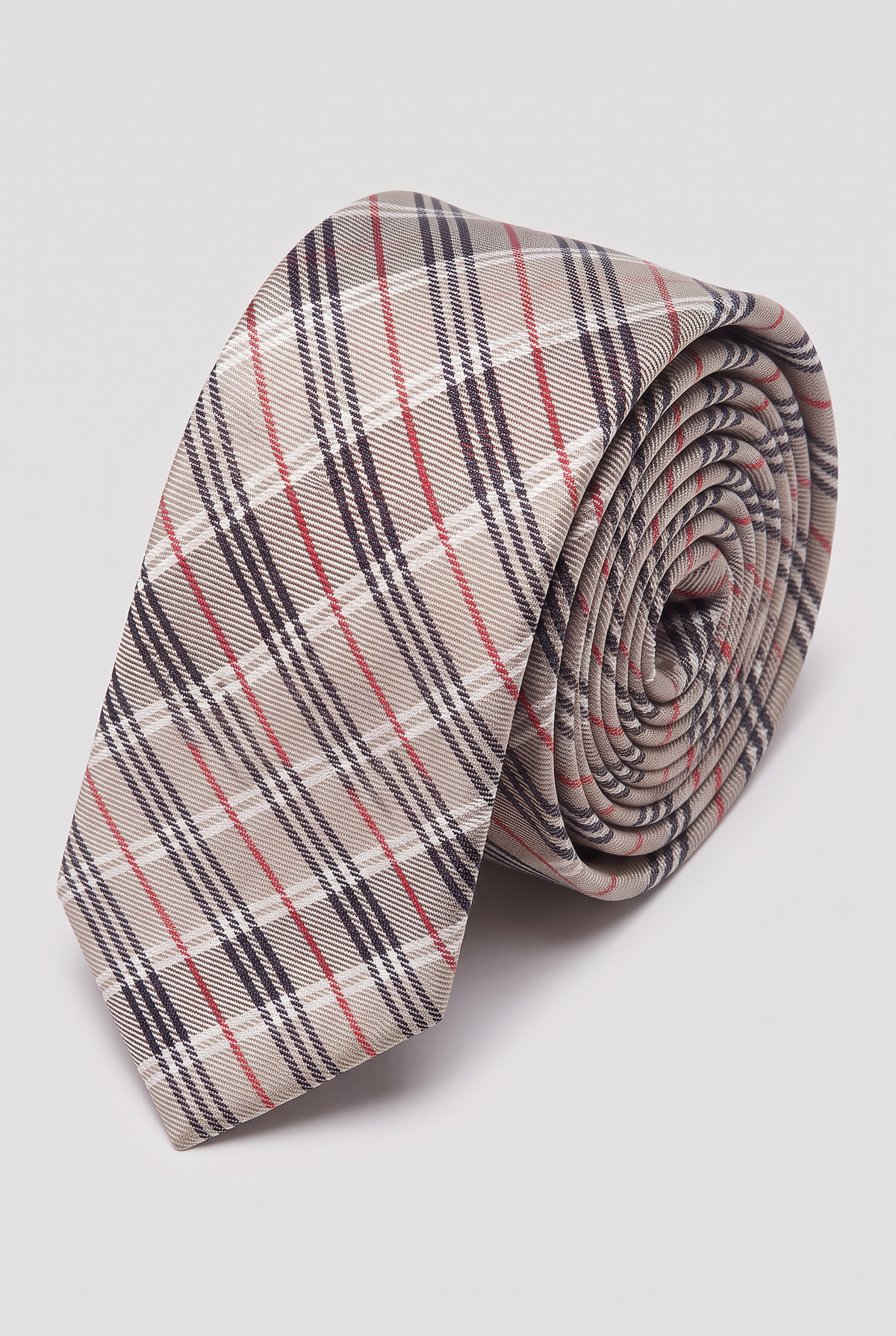 Set de corbata y pañuelo a cuadros para niños - Beige - Rojo y negro