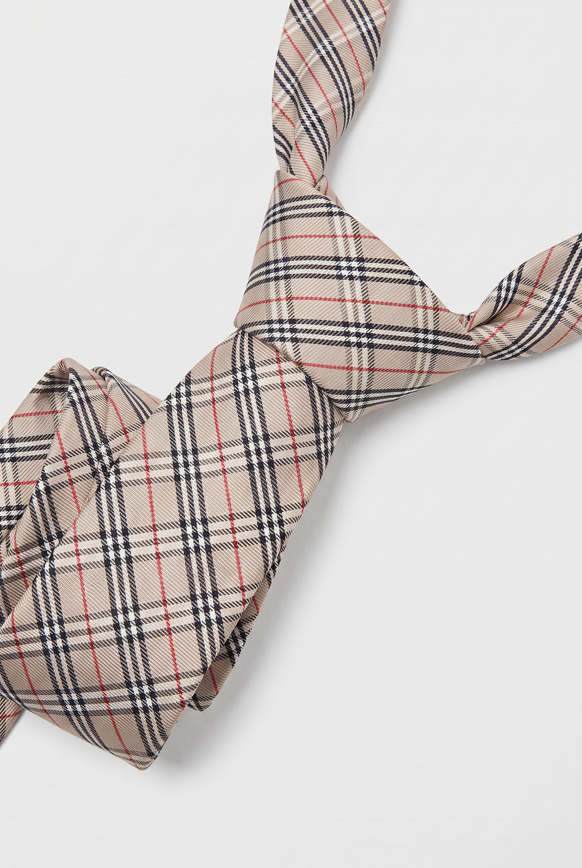 Boys Plaid Checkered Tie & Hankie Set - Beige - Red and Black
