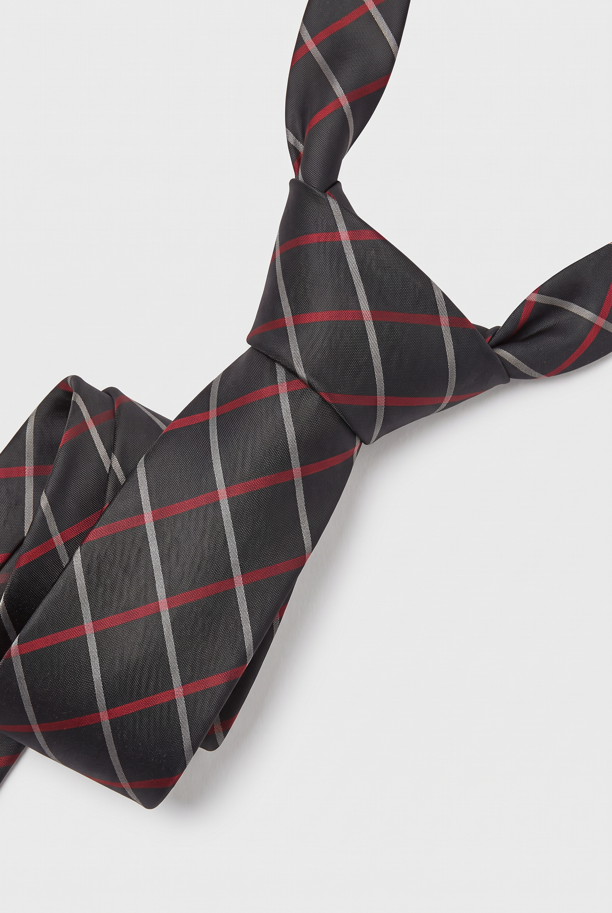 Boys Plaid Checkered Tie & Hankie Set Black- Red