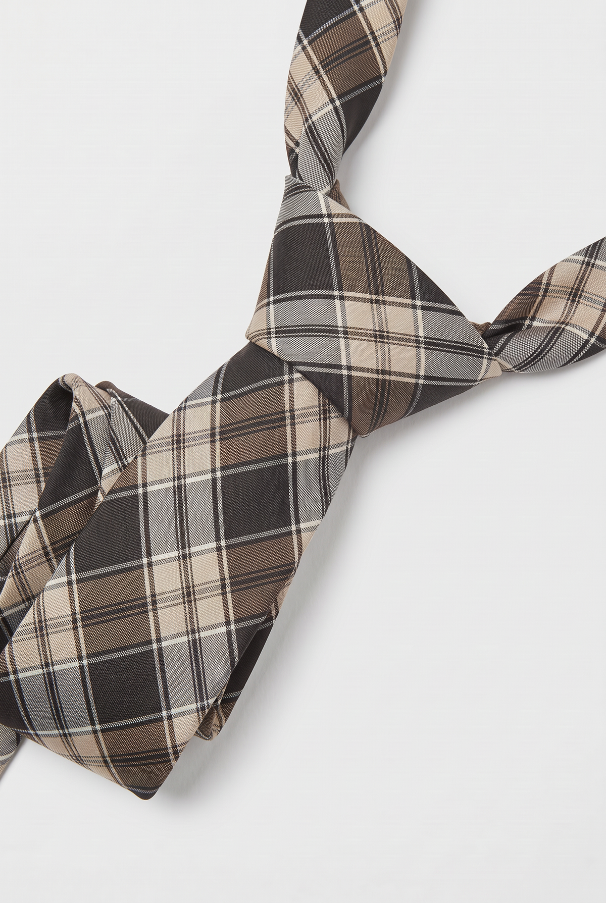 Boys Plaid Checkered Tie & Hankie Set Brown and Beige