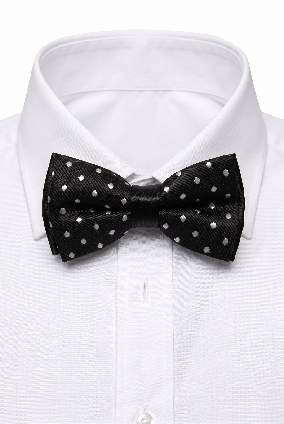 Boys Polka Dot Bow Tie - BWP BLACK Strap Picture with shirt