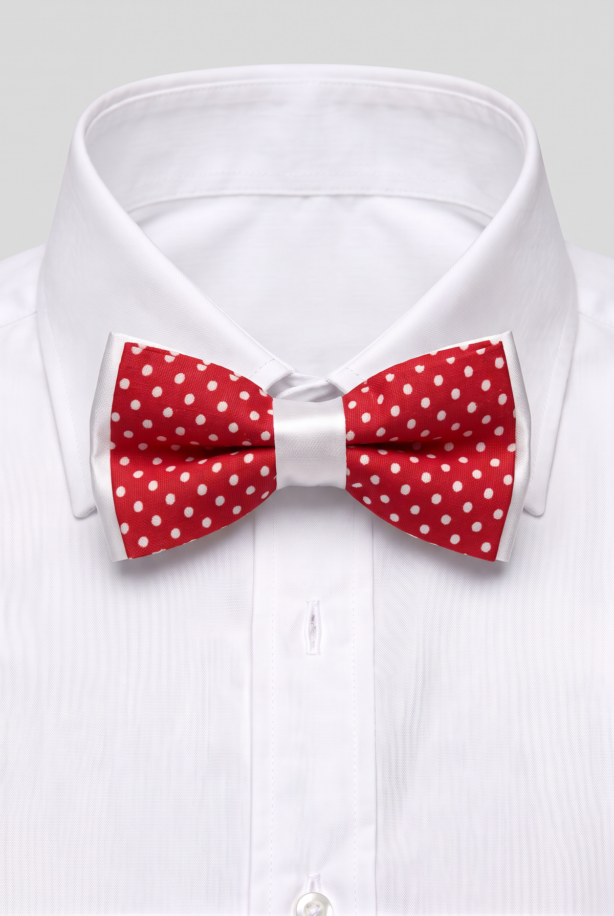 Boys Polka Dot Bow Tie - BWP Red and White picture with shirt