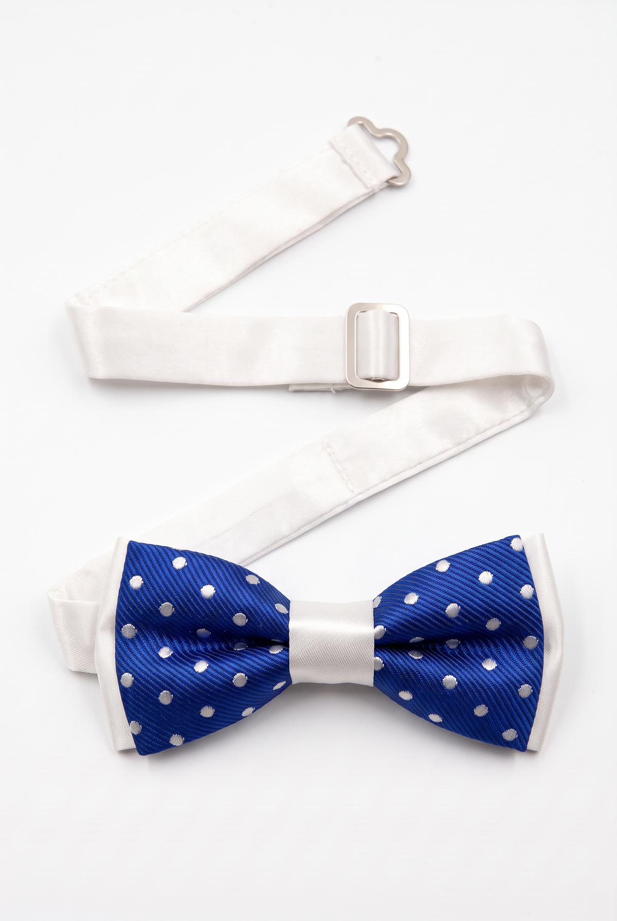 Boys Polka Dot Bow Tie - BWP Royal Blue and White strap detail