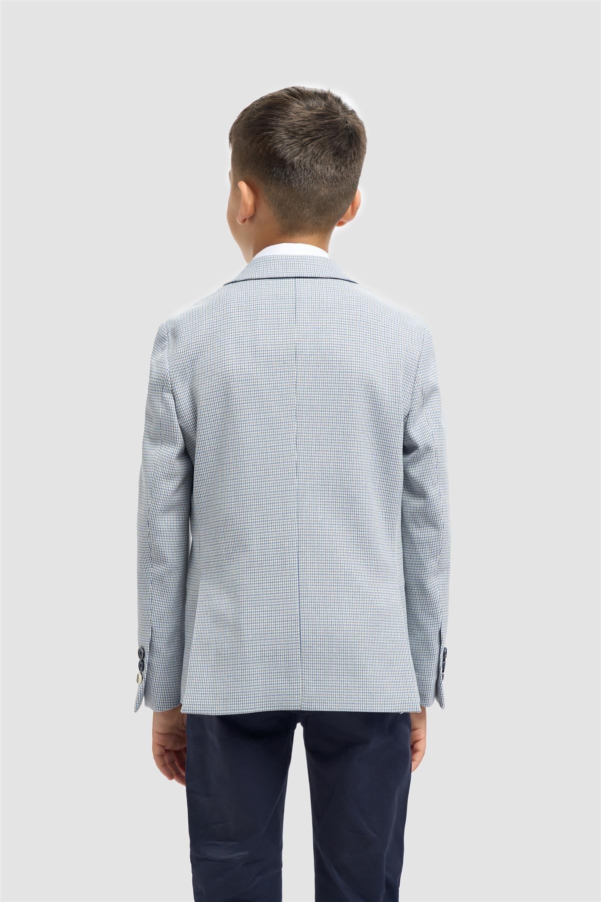 Boys Puppytooth Check Blazer - Porto - Blue Back Picture