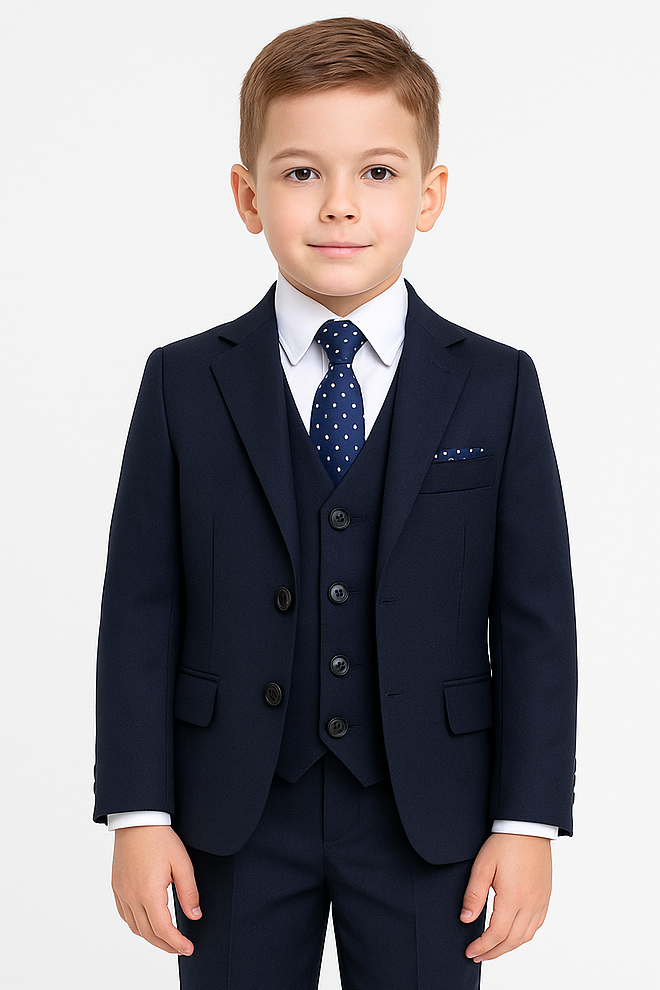 Boys Regular Italian Fit Navy Suit - Navy Blue Model  Picture