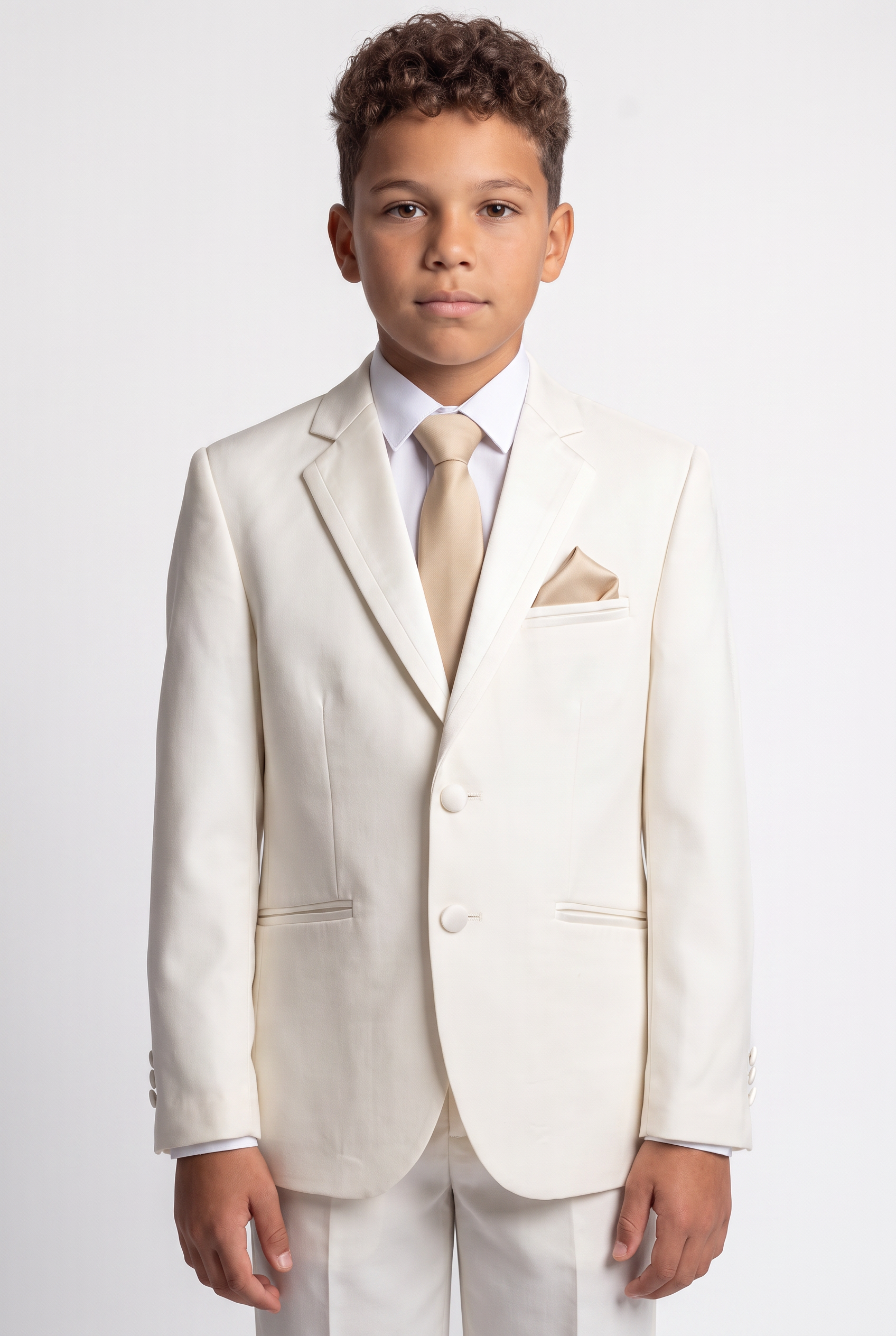 Jungen Glanzrevers Slim Fit Kommunionsanzug - Off-White