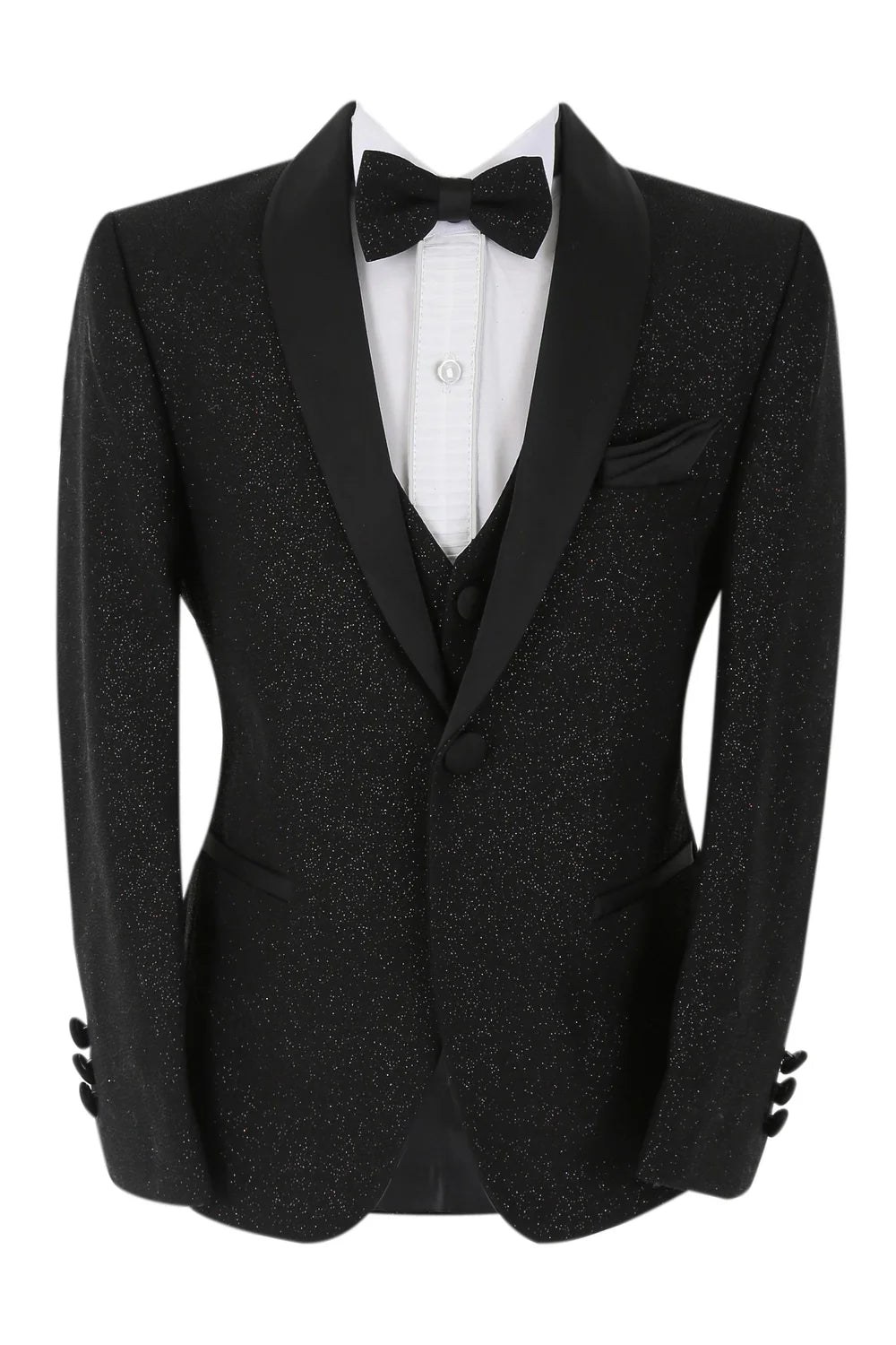 Jungen Glitzer Tuxedo Dinner 6-teiliger Anzug - Schwarz