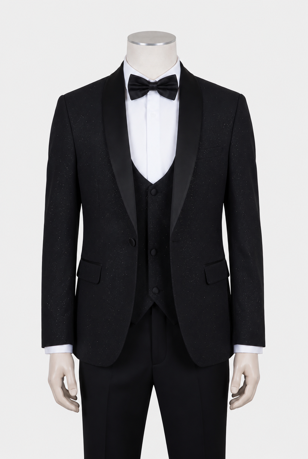 Traje de esmoquin brillante para niño con solapa de chal - de 4 y 5 piezas en Negro