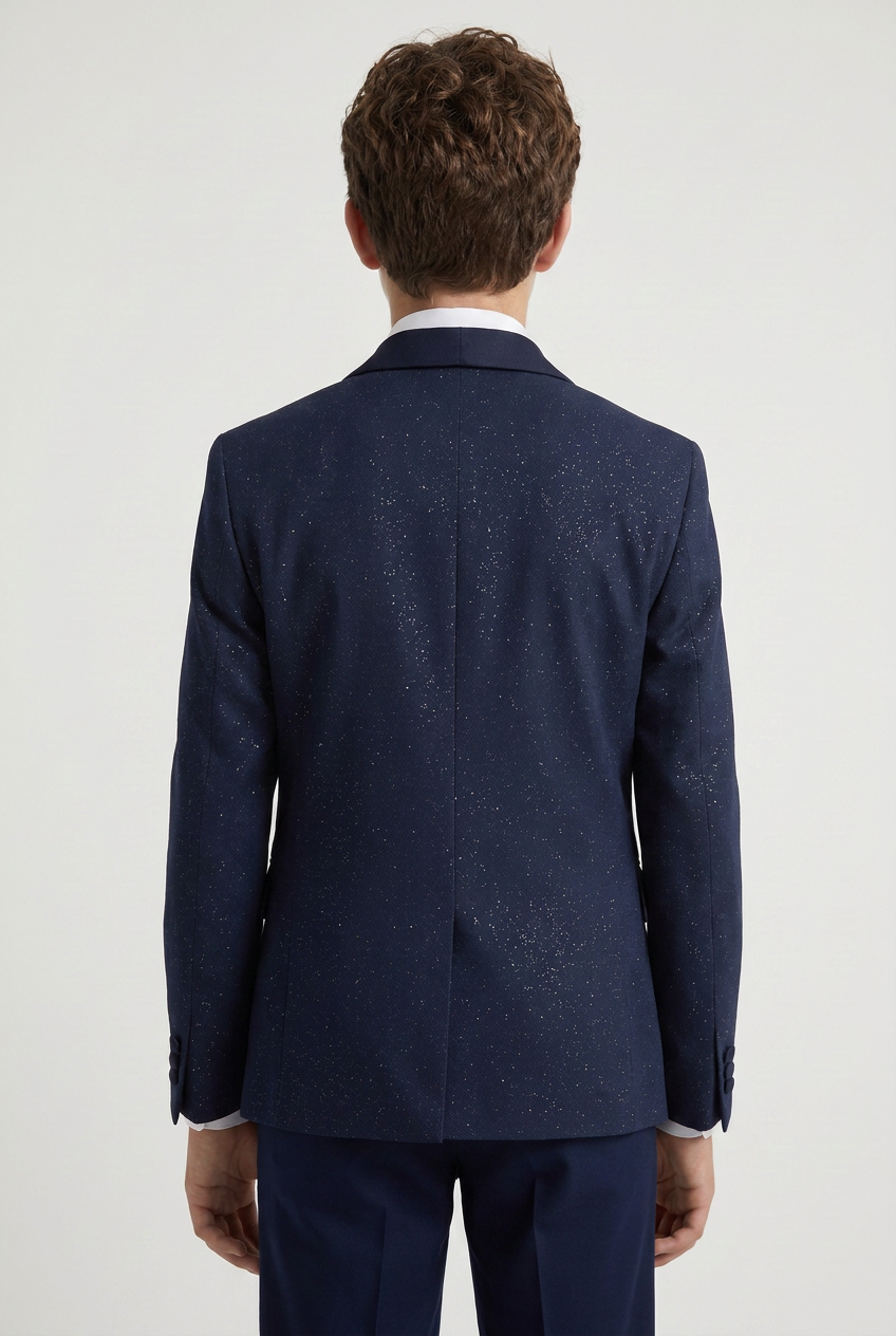 Traje de esmoquin brillante para niño con solapa de chal, de 4 y 5 piezas, en azul marino