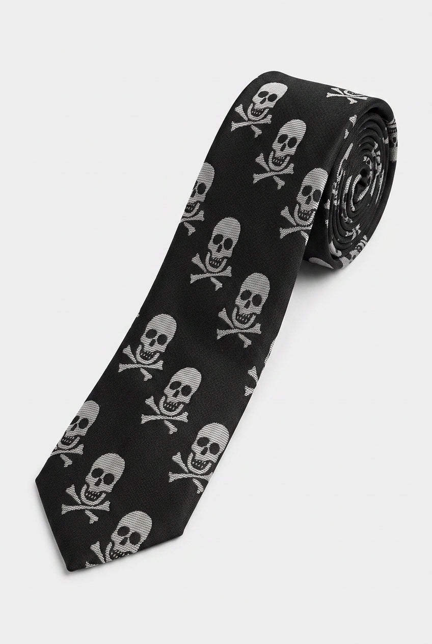 Cravatta Slim Jacquard Teschio per Ragazzi - Nero