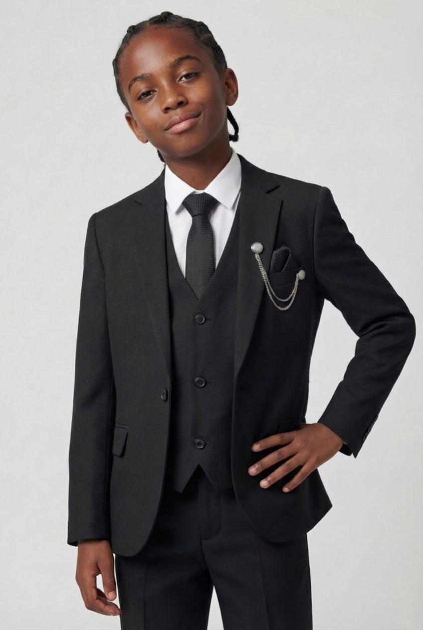 Jungen Slim Fit 8-teiliges formelles Anzugset – Schwarz