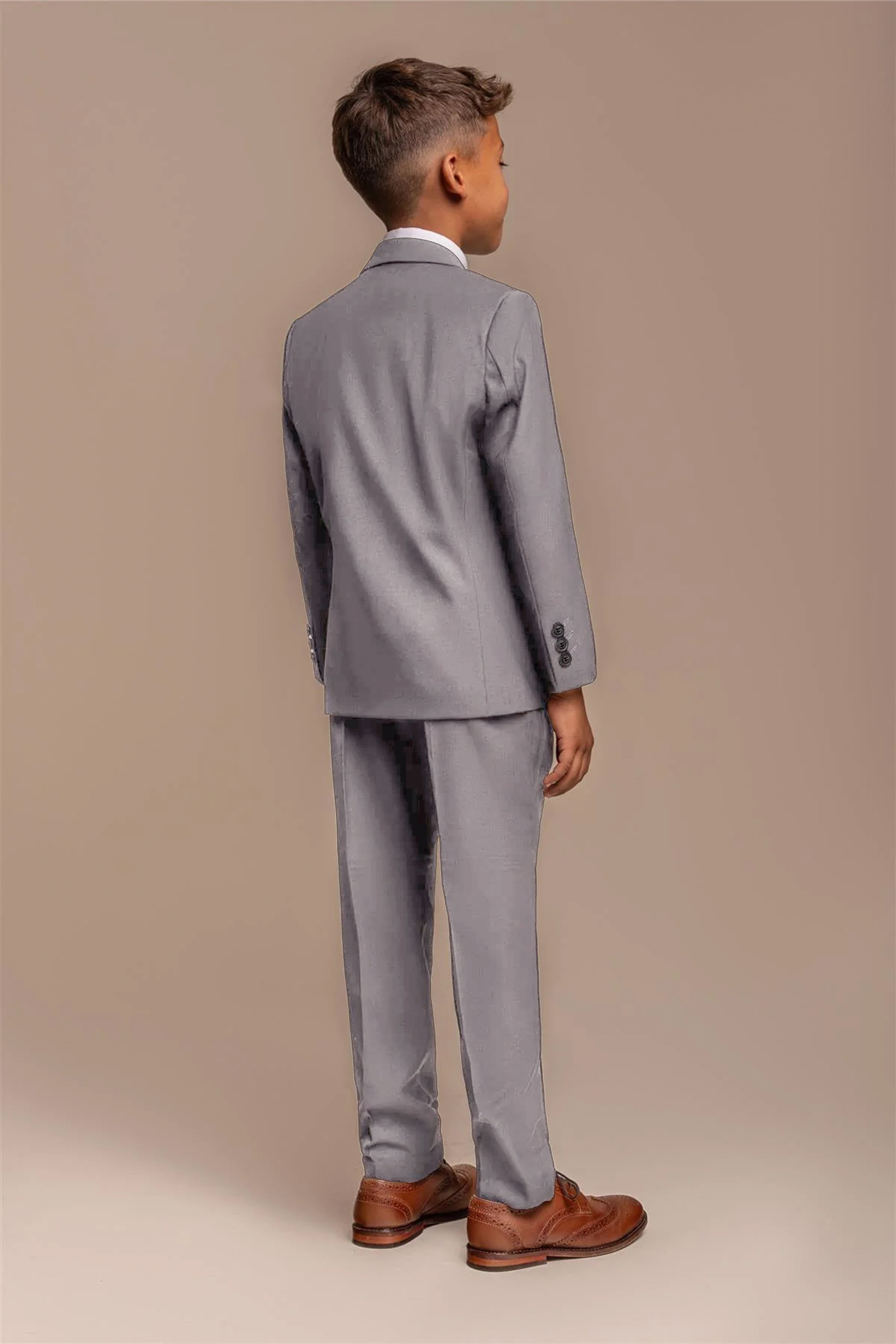 Boys Slim Fit Formal Suit - REEGAN - Light Grey Model Back picture