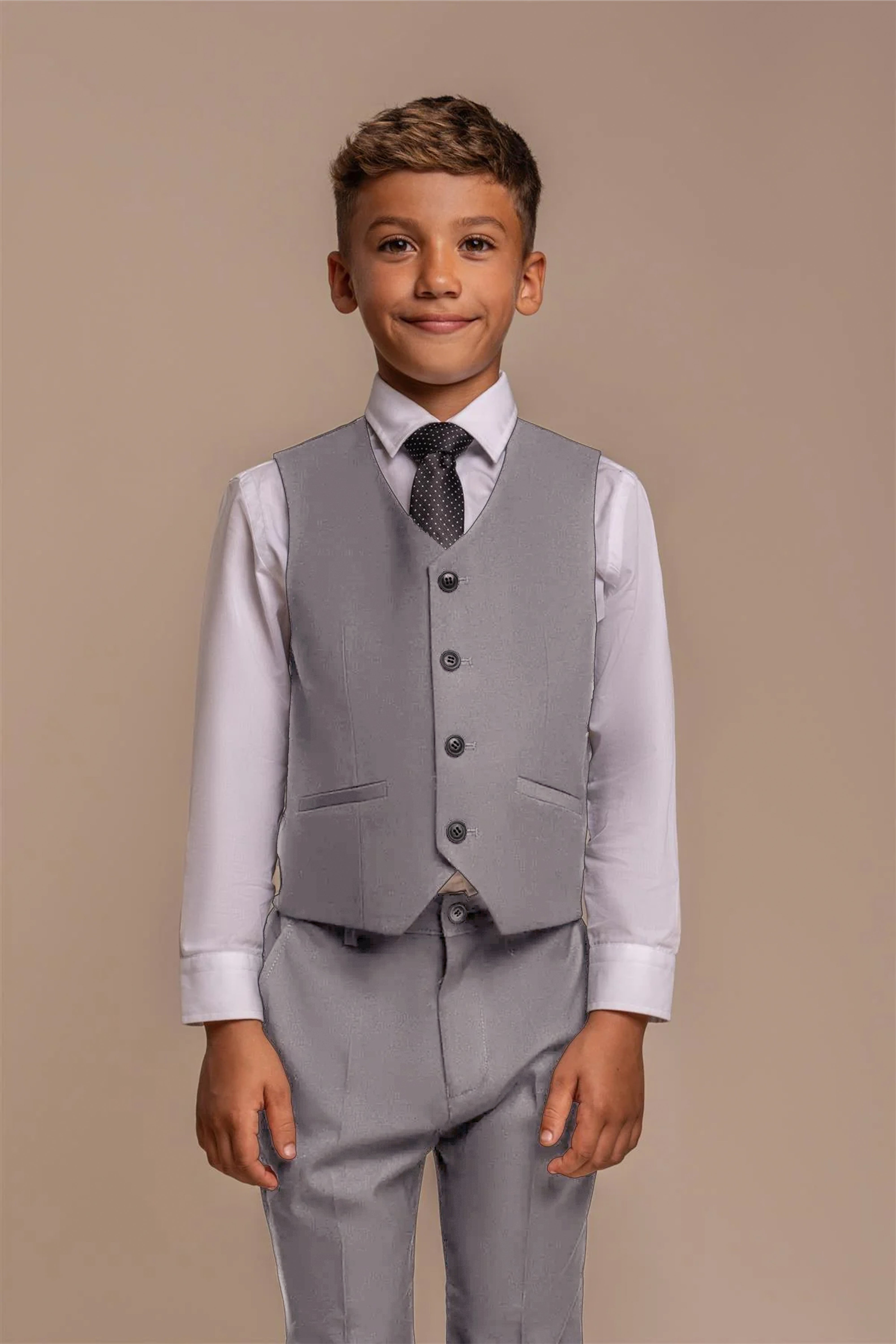 Boys Slim Fit Formal Suit - REEGAN - Light Grey Waistcoat Picture