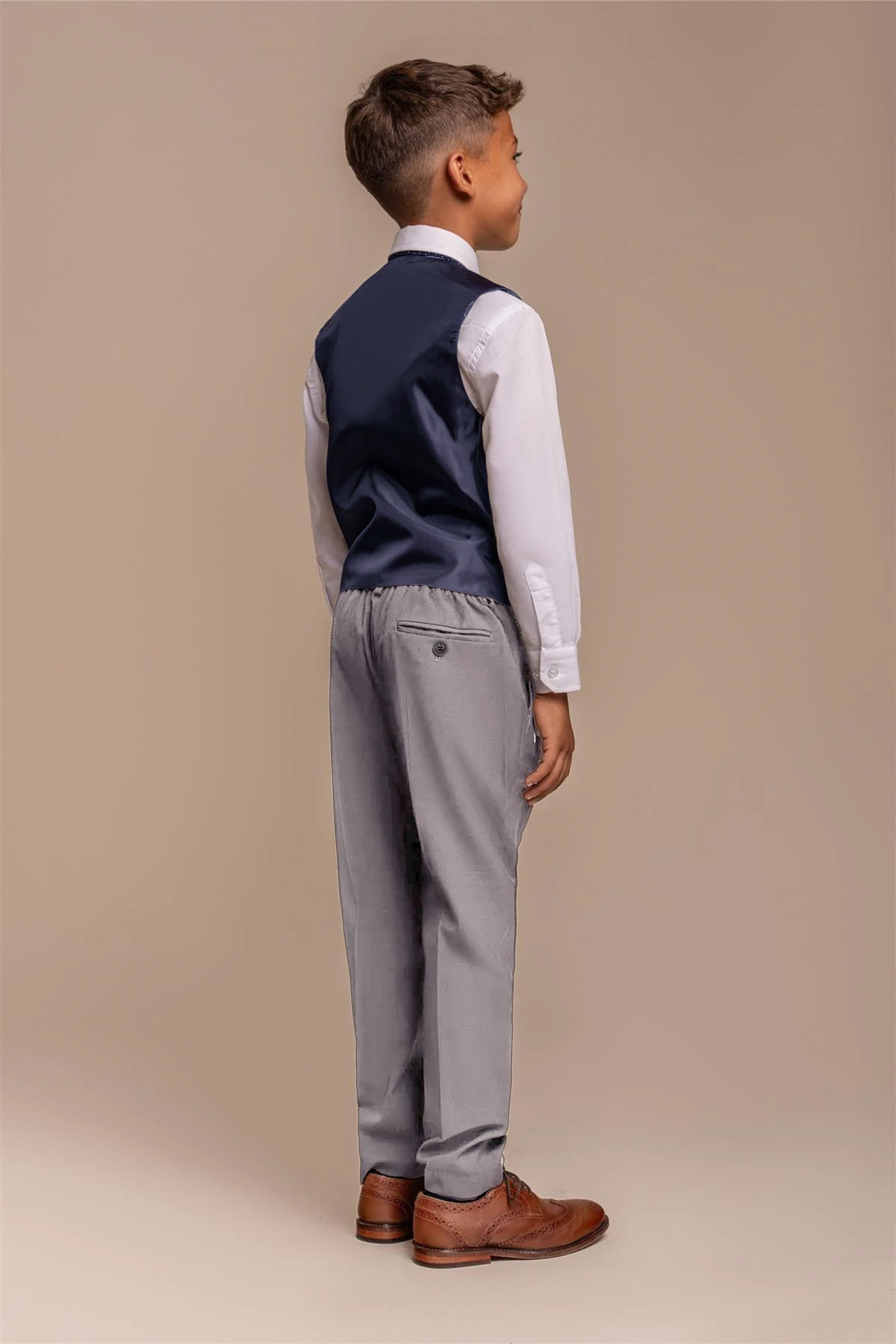 Boys Slim Fit Formal Suit - REEGAN - Light Grey Waistcoat Back picture