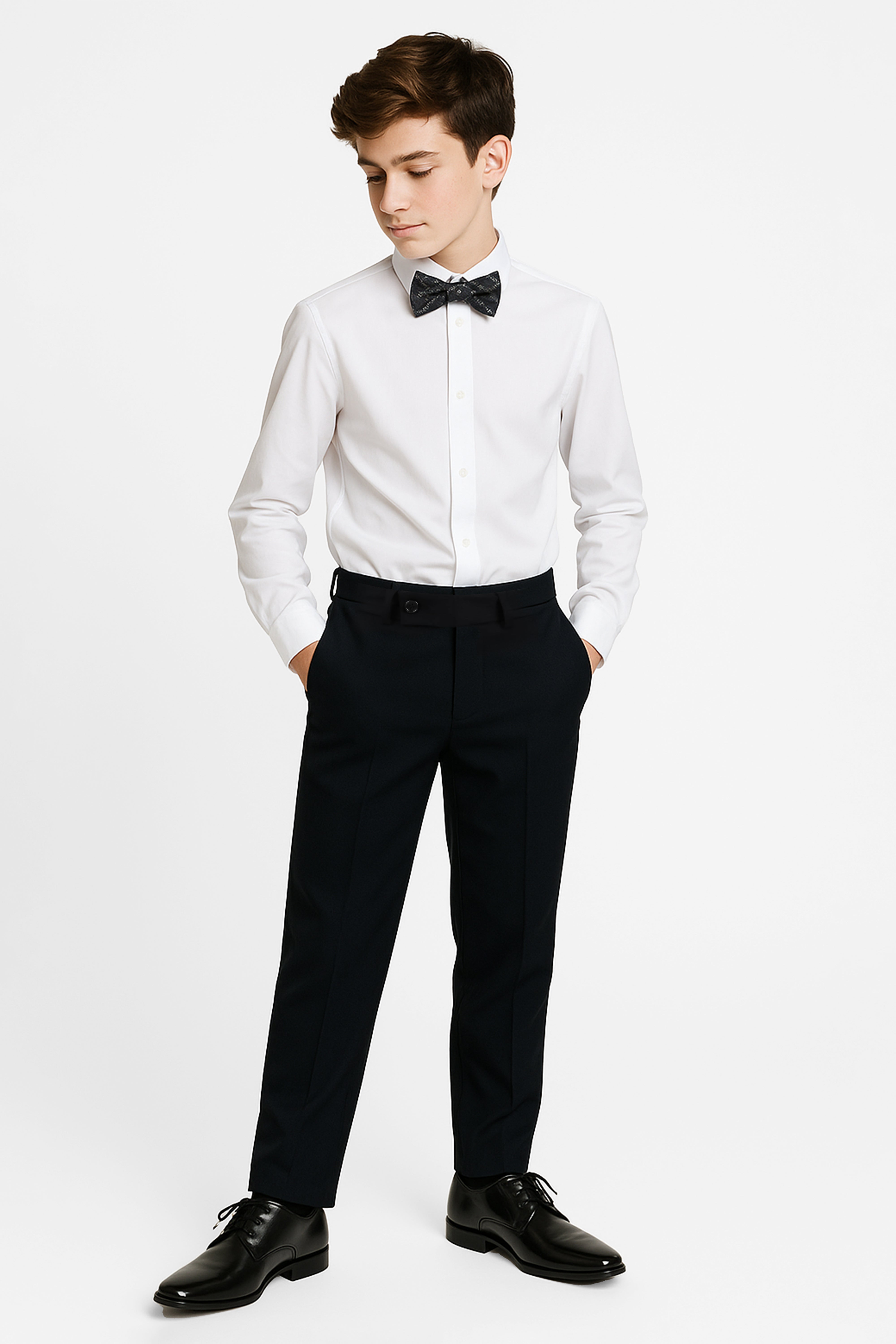 Boys Slim Fit Formal Trousers with Adjustable Waist - Black Model Picture