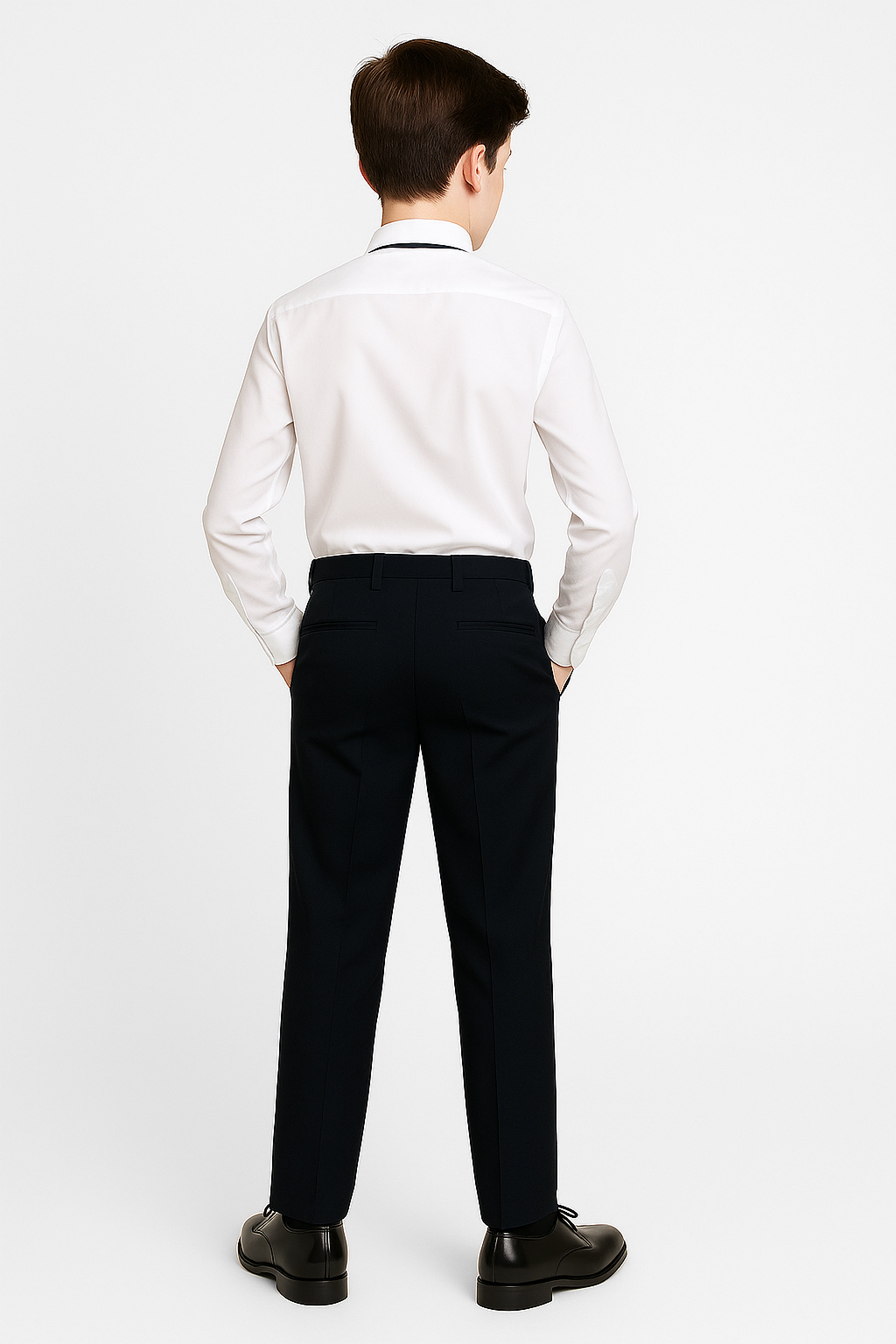 Boys Slim Fit Formal Trousers with Adjustable Waist - Black Back Picture