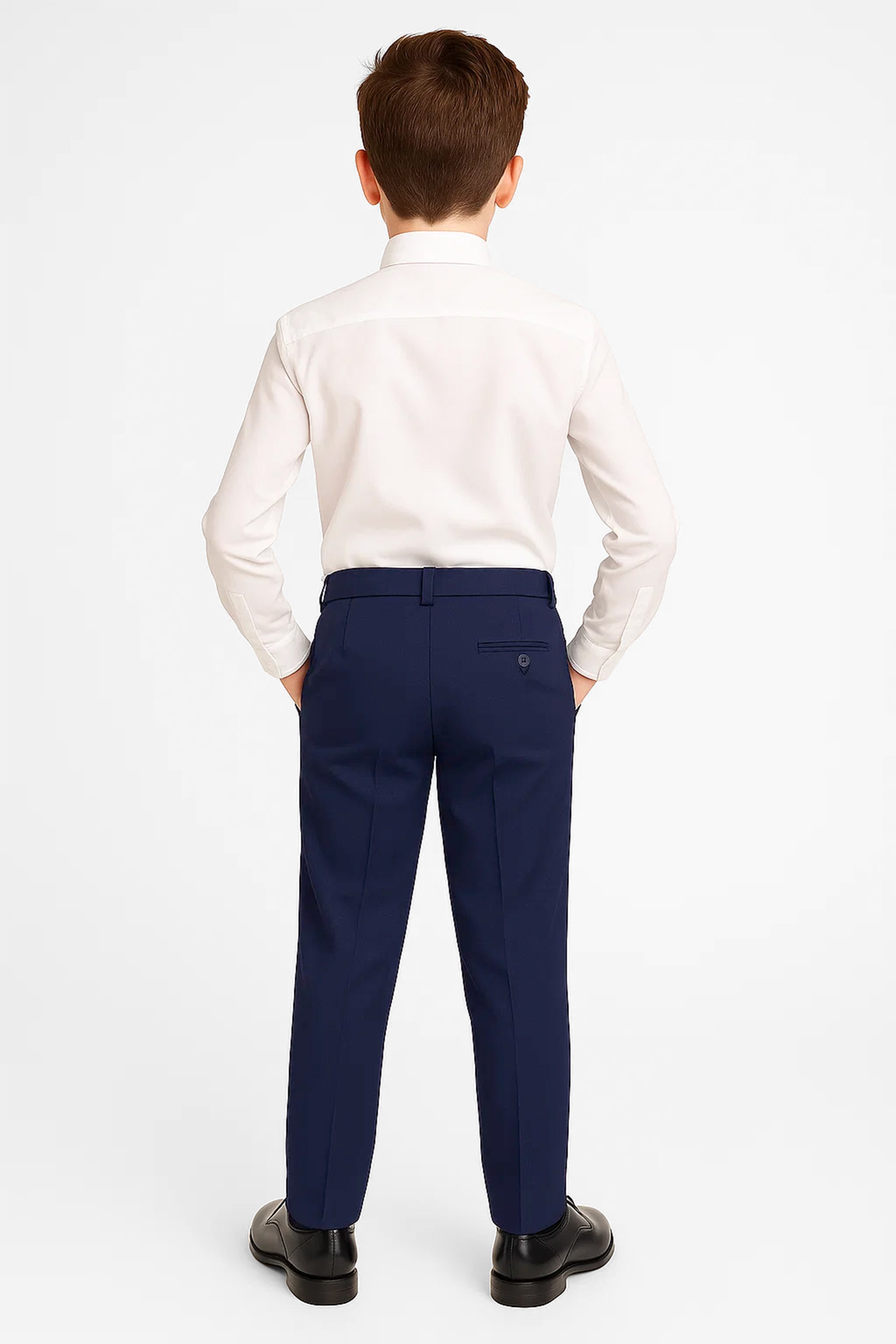 Boys Slim Fit Formal Trousers with Adjustable Waist - Navy BackPicture
