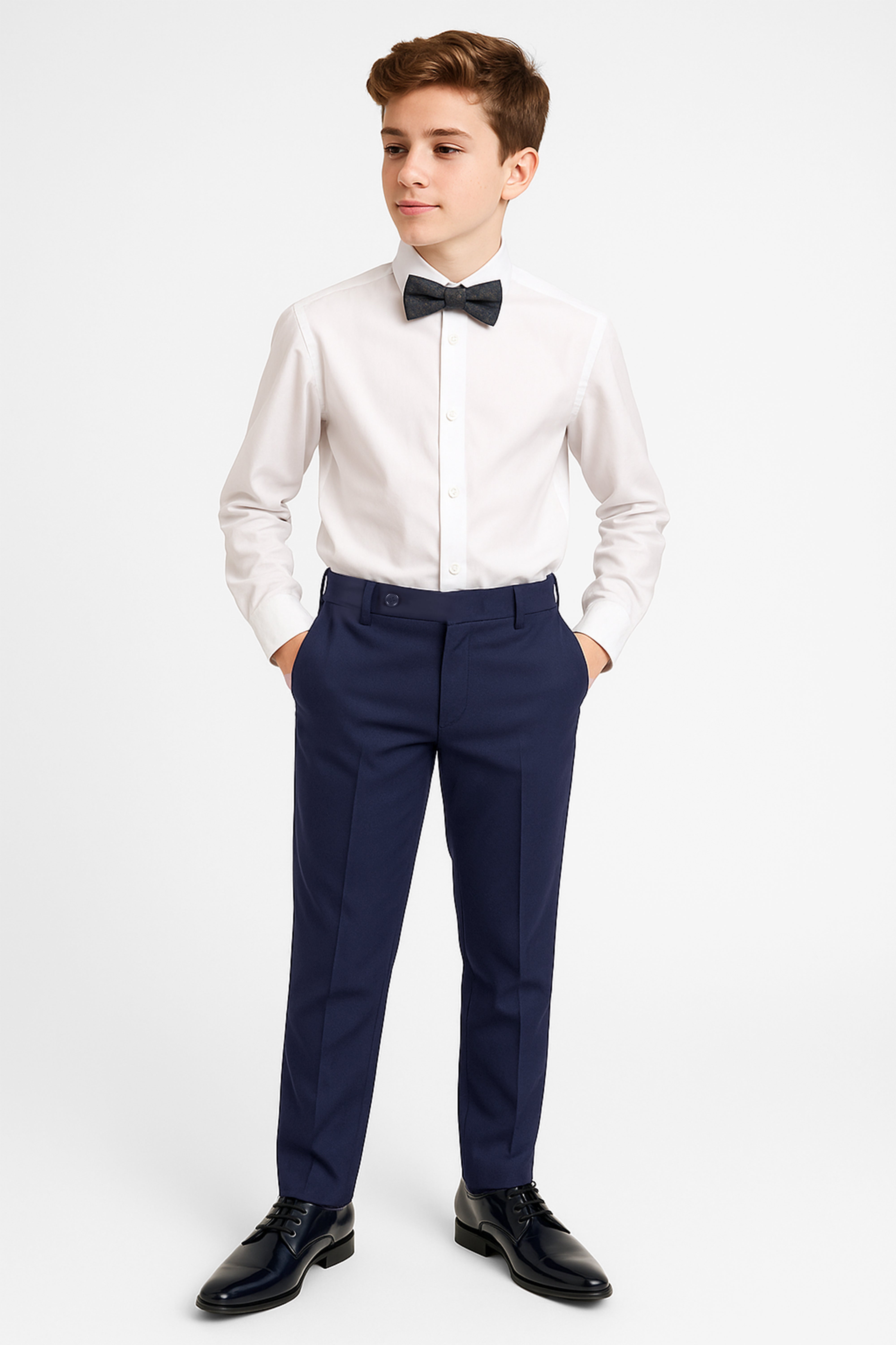 Boys Slim Fit Formal Trousers with Adjustable Waist - Navy Mode  Picture