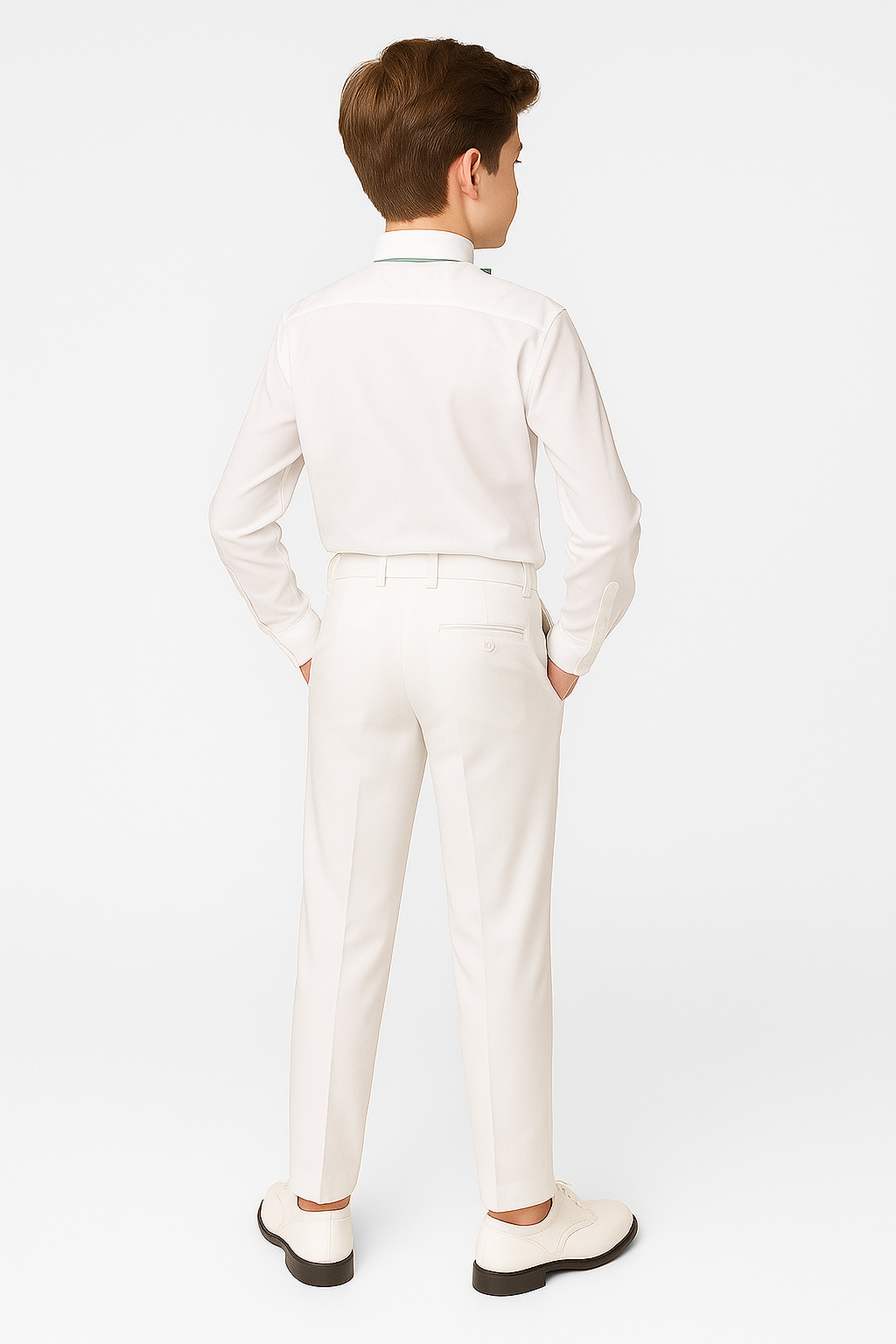 Boys Slim Fit Formal Trousers with Adjustable Waist - White Back Picture