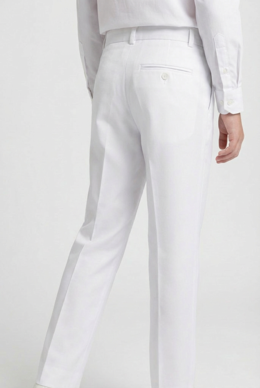 Boys Slim Fit Formal Trousers with Adjustable Waist - White