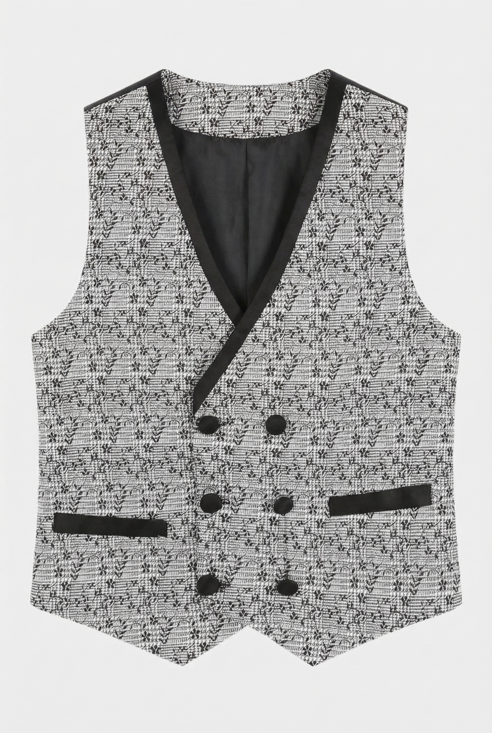 Traje gris ajustado para niños con ribete y chaleco floral - Gris