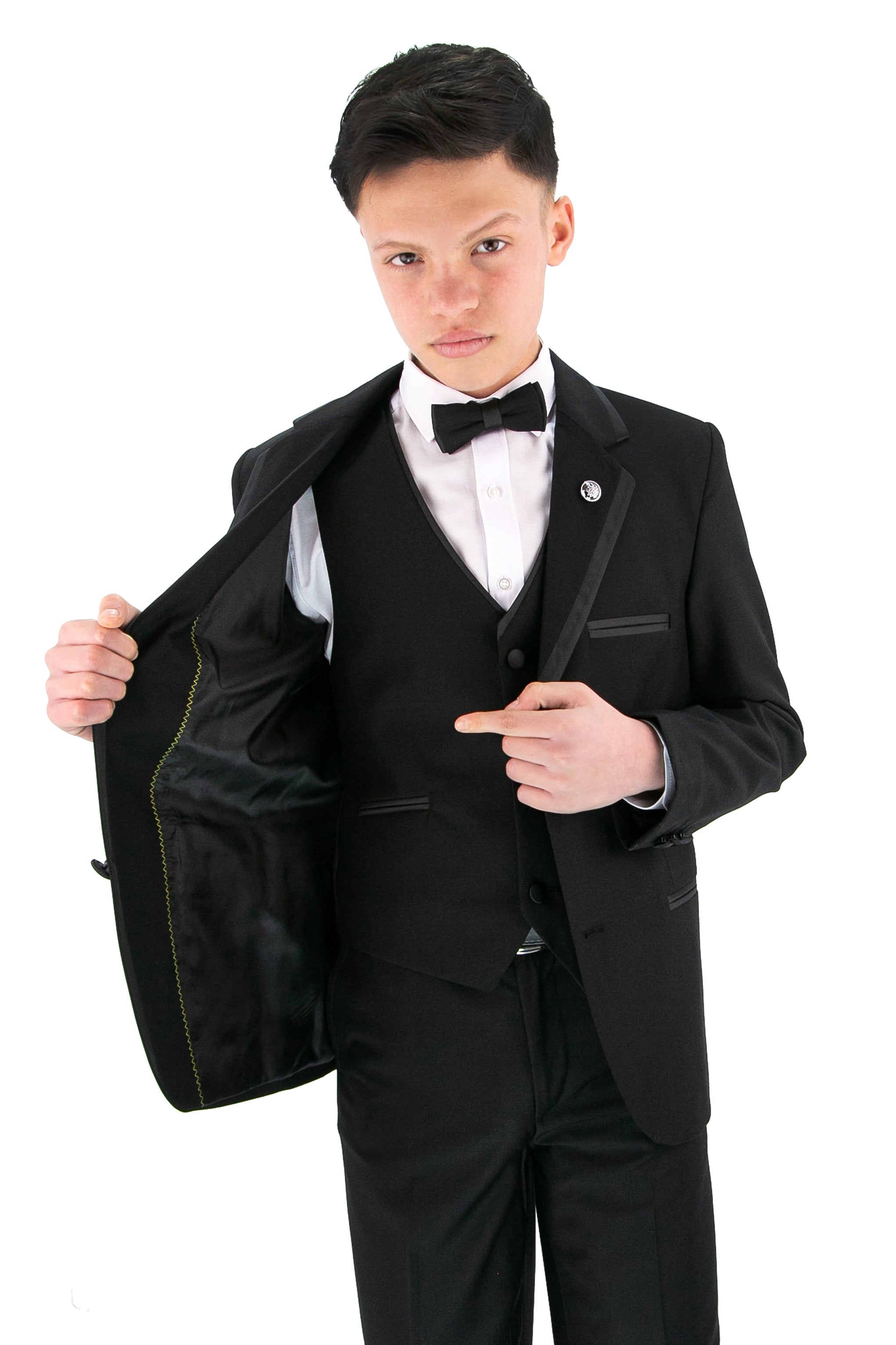 Boys Slim Fit Piping Tuxedo Dinner Suit Set - Black Linning Detail Picture