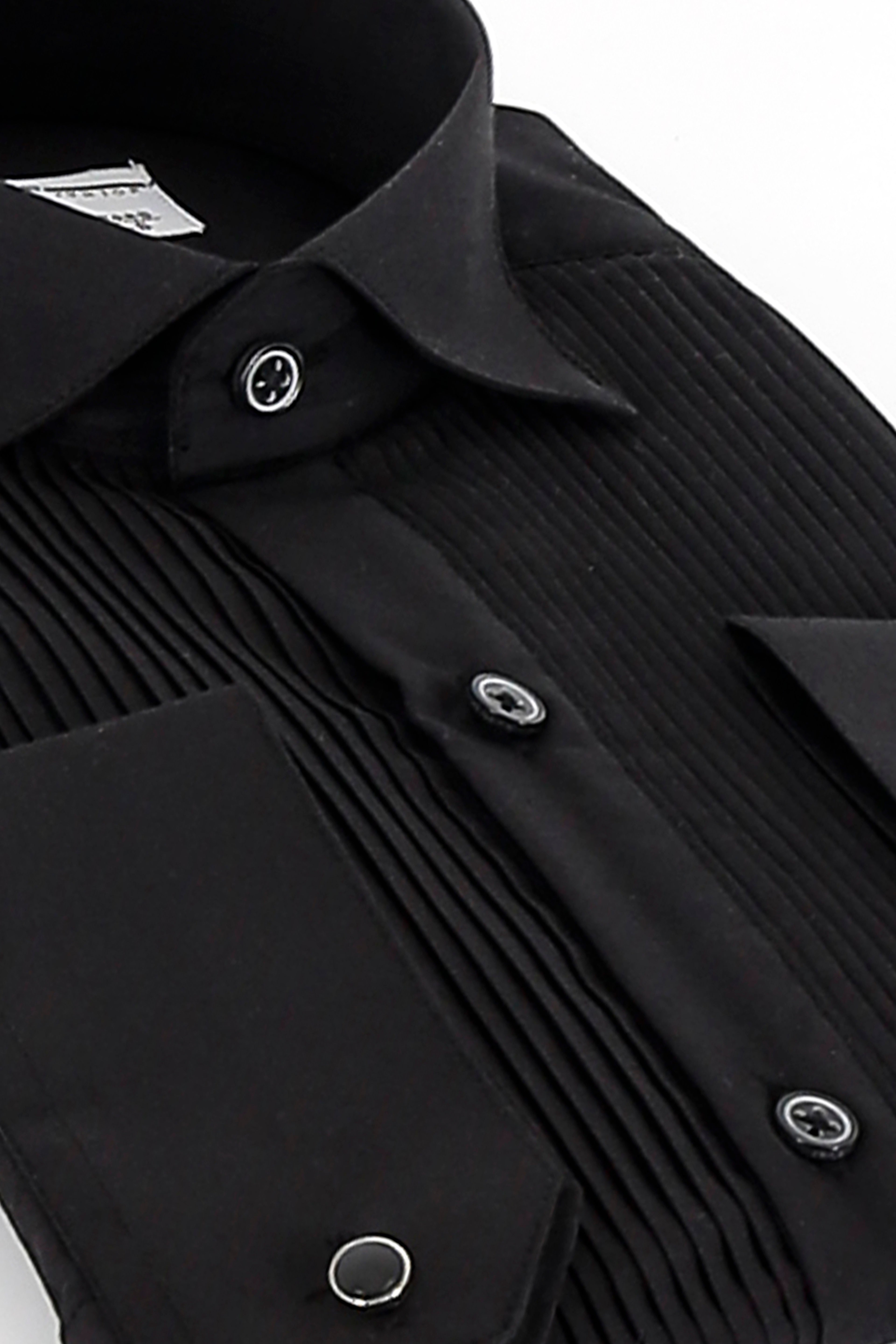 Boys Slim Fit Pleated Cufflink Shirt - Black Detail Picture