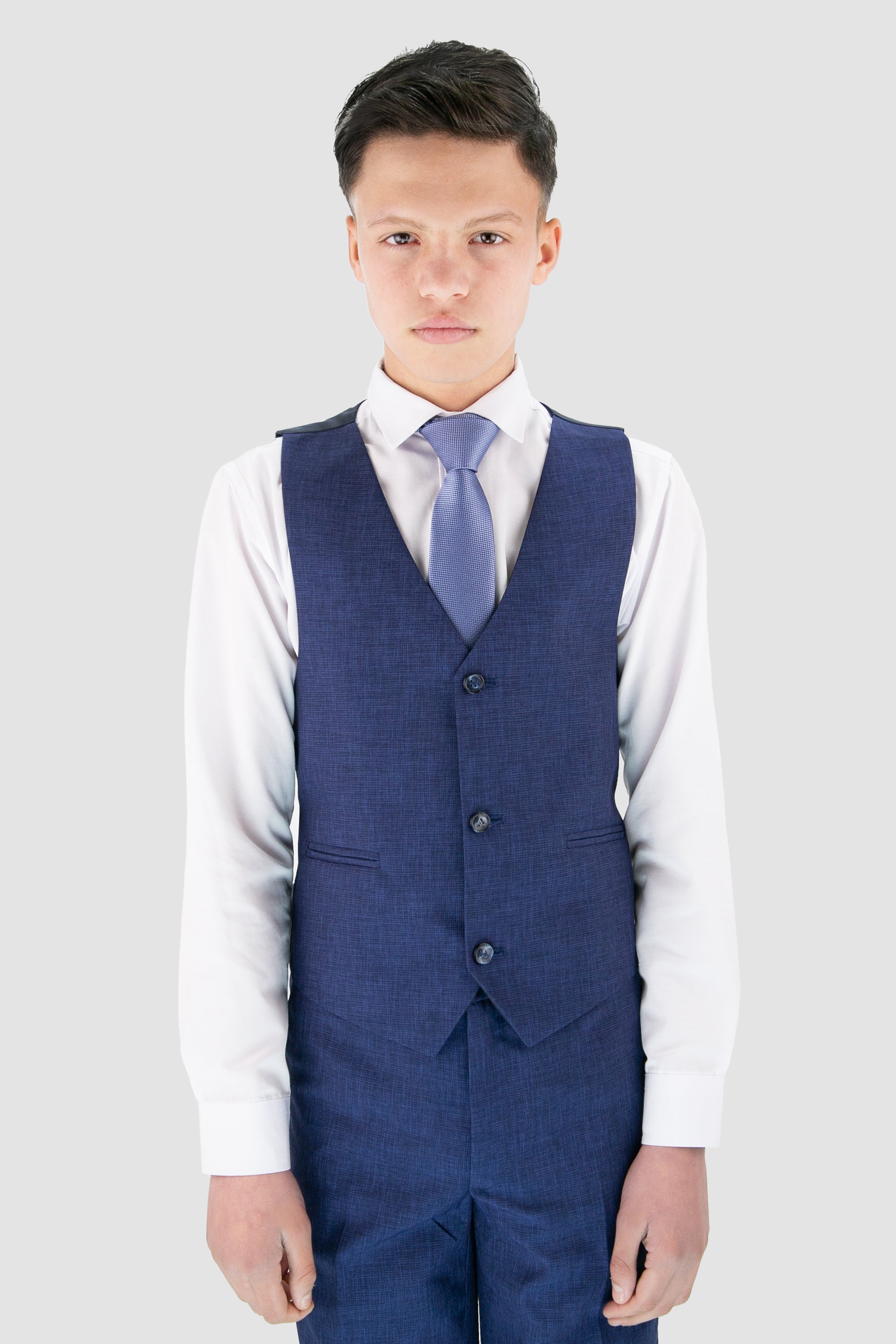 Boys Slim Fit Textured 8-Piece Formal Suit Set - Blue Waistcoat Picture