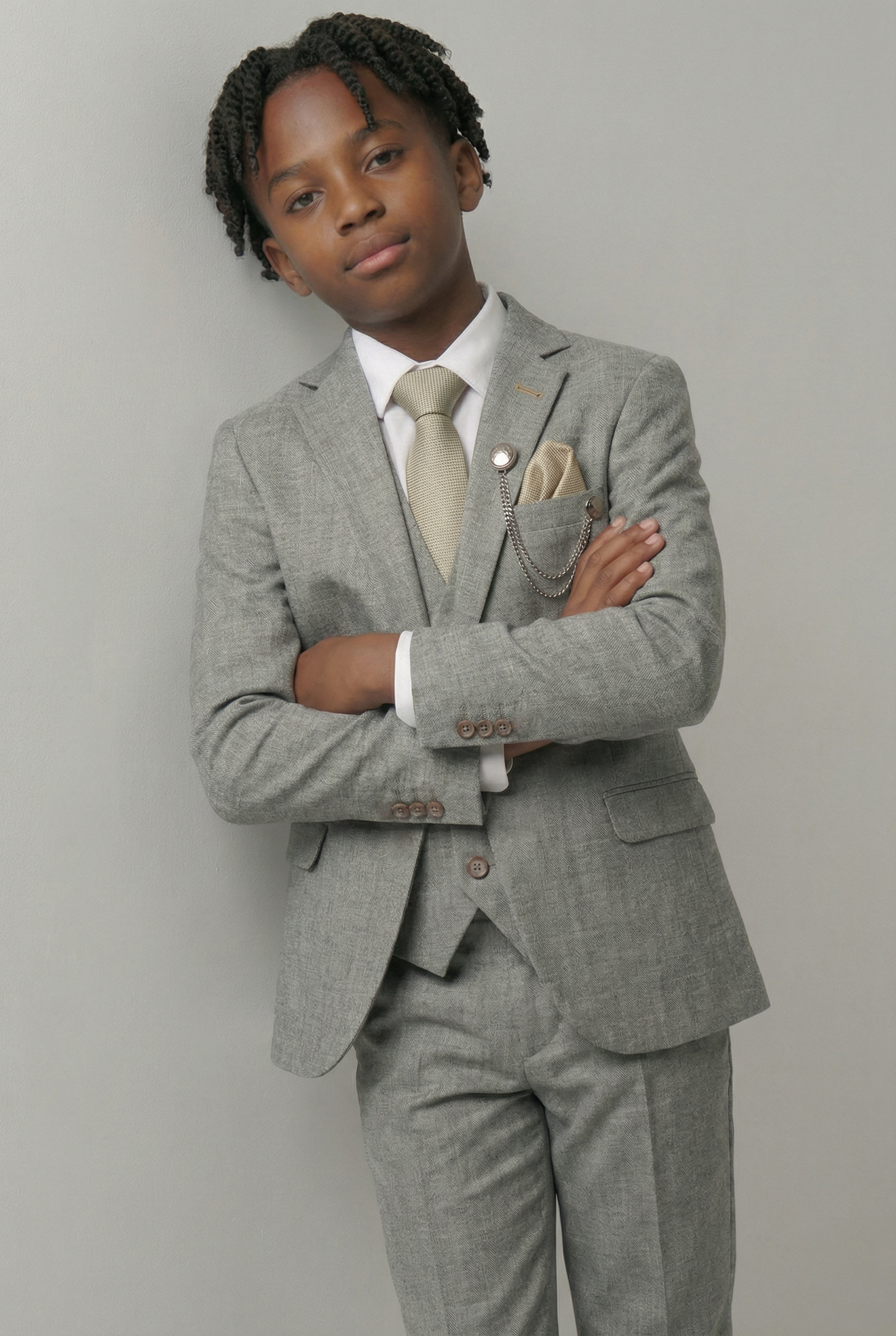 Boys Slim Fit Textured 8-Piece Formal Suit Set - Vizon