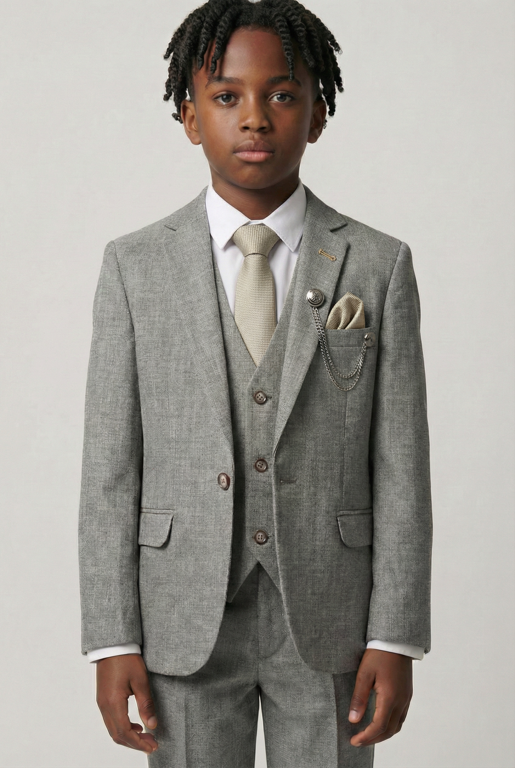 Boys Slim Fit Textured 8-Piece Formal Suit Set - Vizon Front Picture