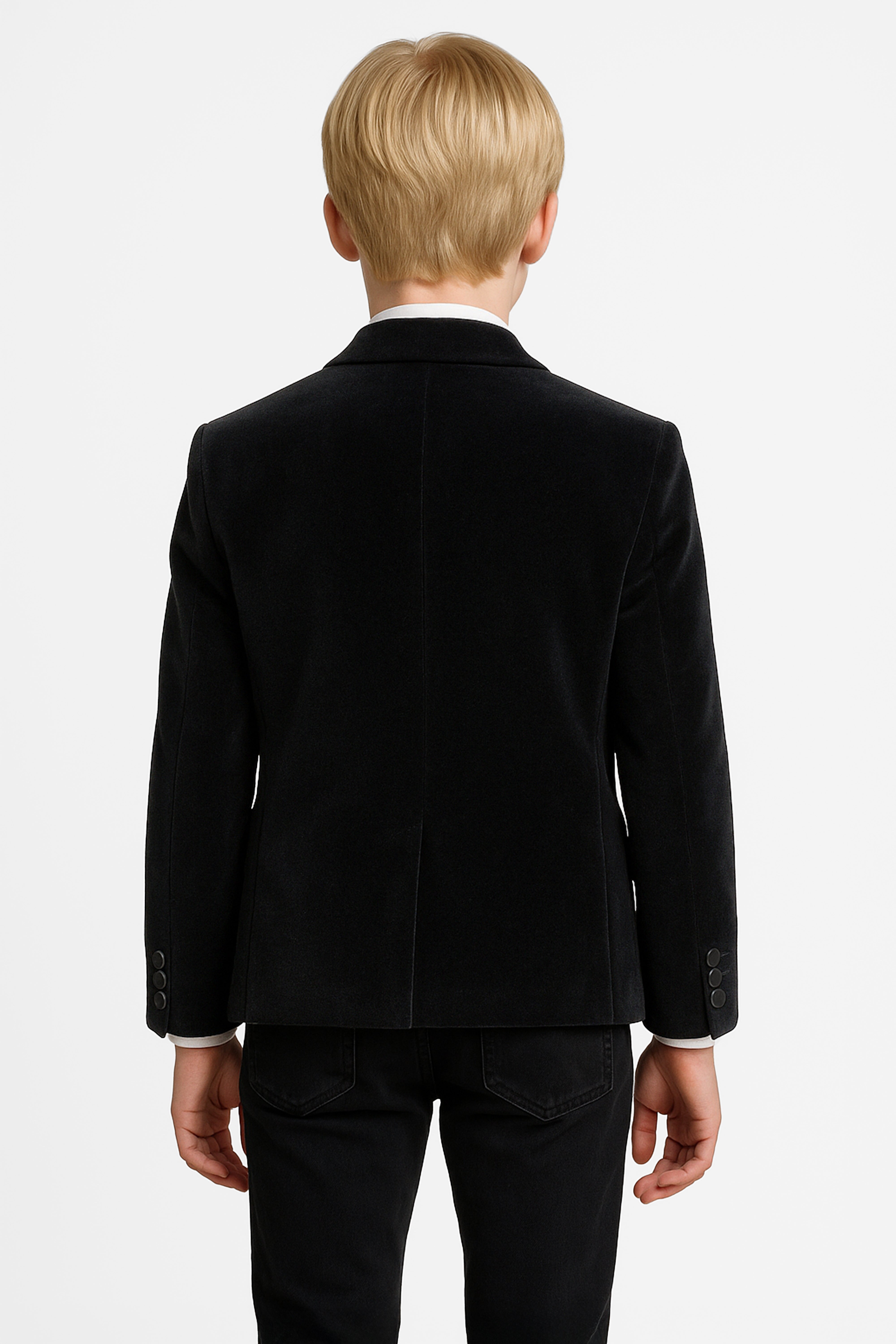 Boys Slim Fit Velvet Blazer - SAVOY - Black Back Picture