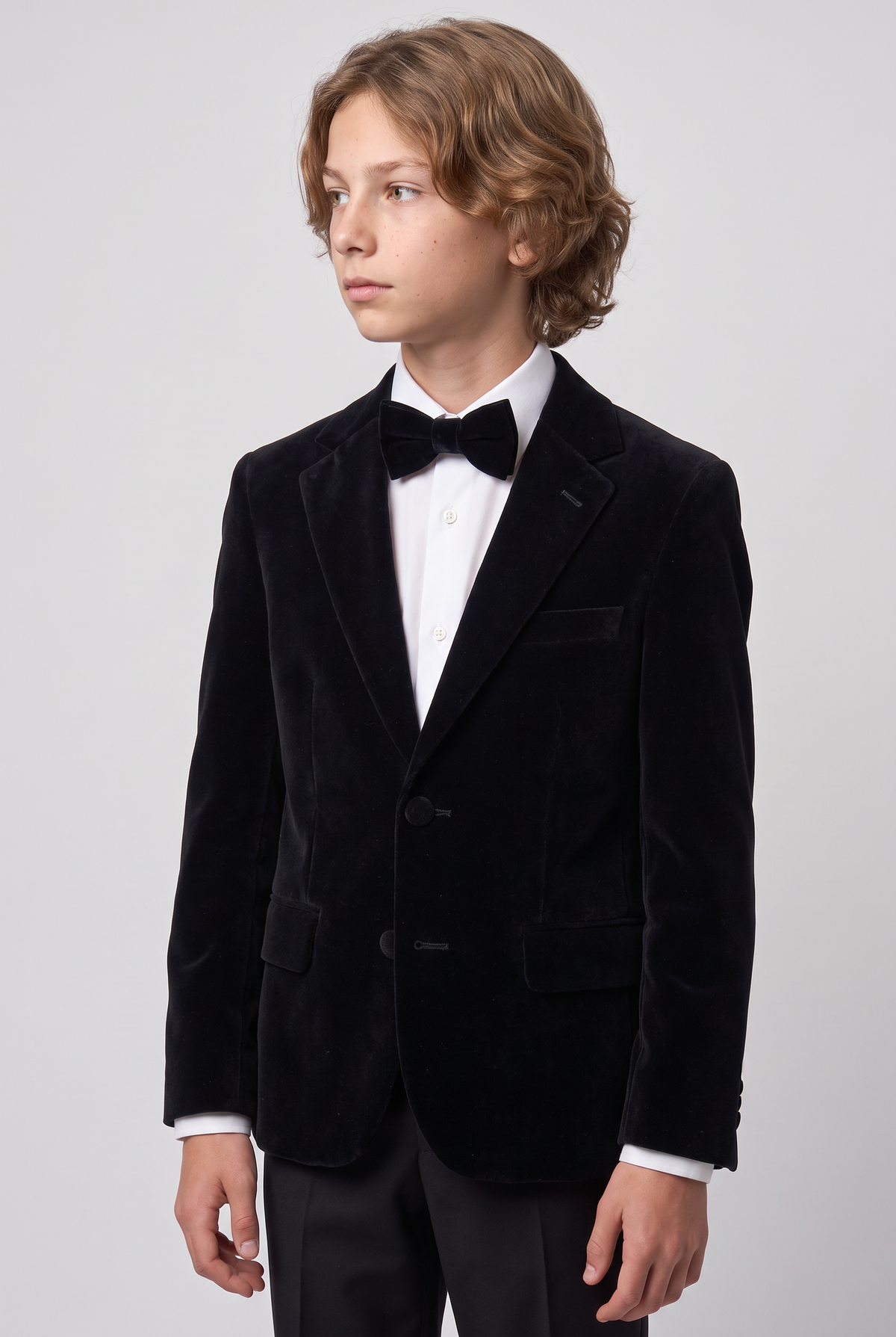 Boys Slim Fit Velvet Blazer - SAVOY - Black Model Picture