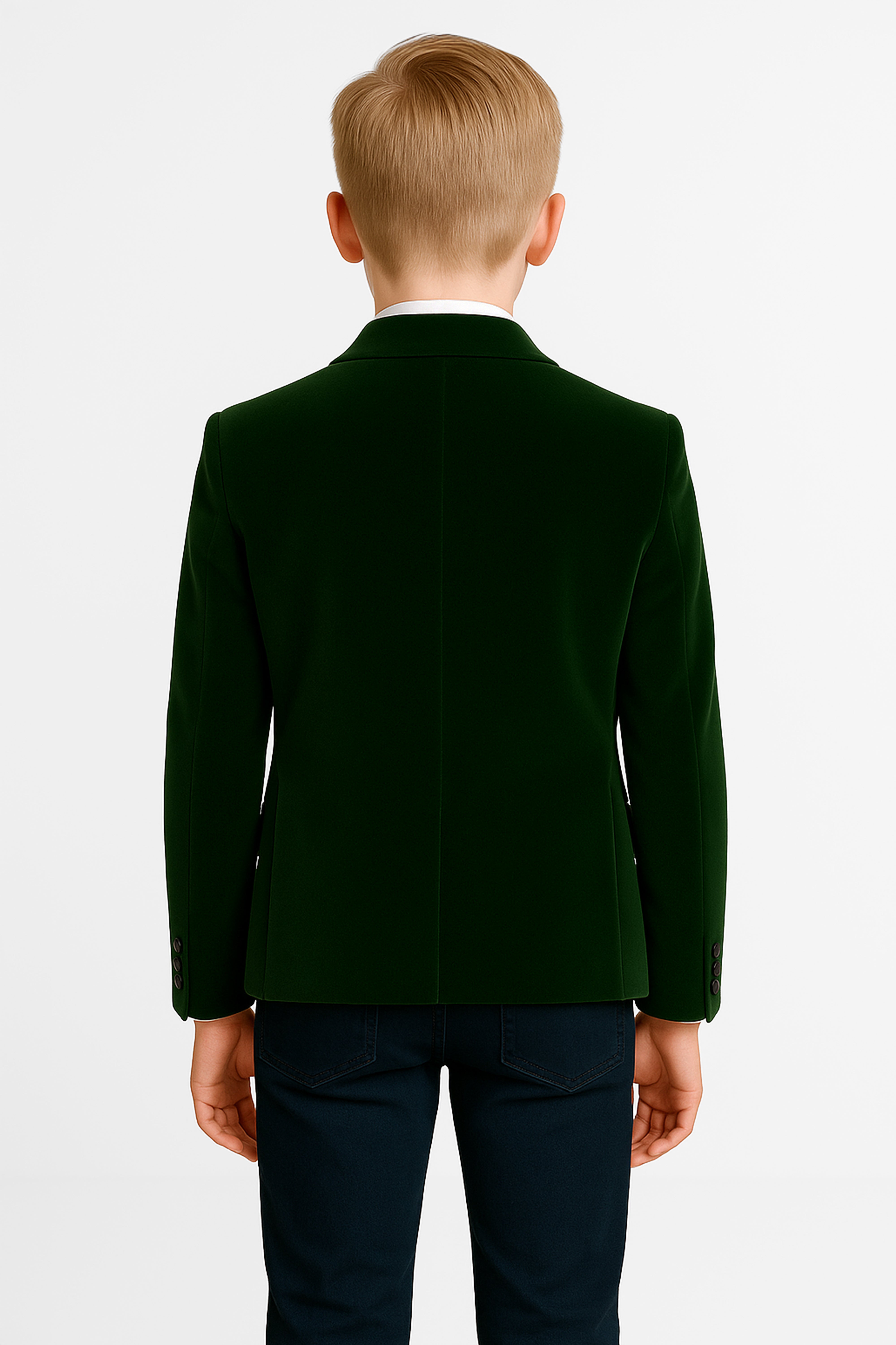 Boys Slim Fit Velvet Blazer - SAVOY - Green Back Picture
