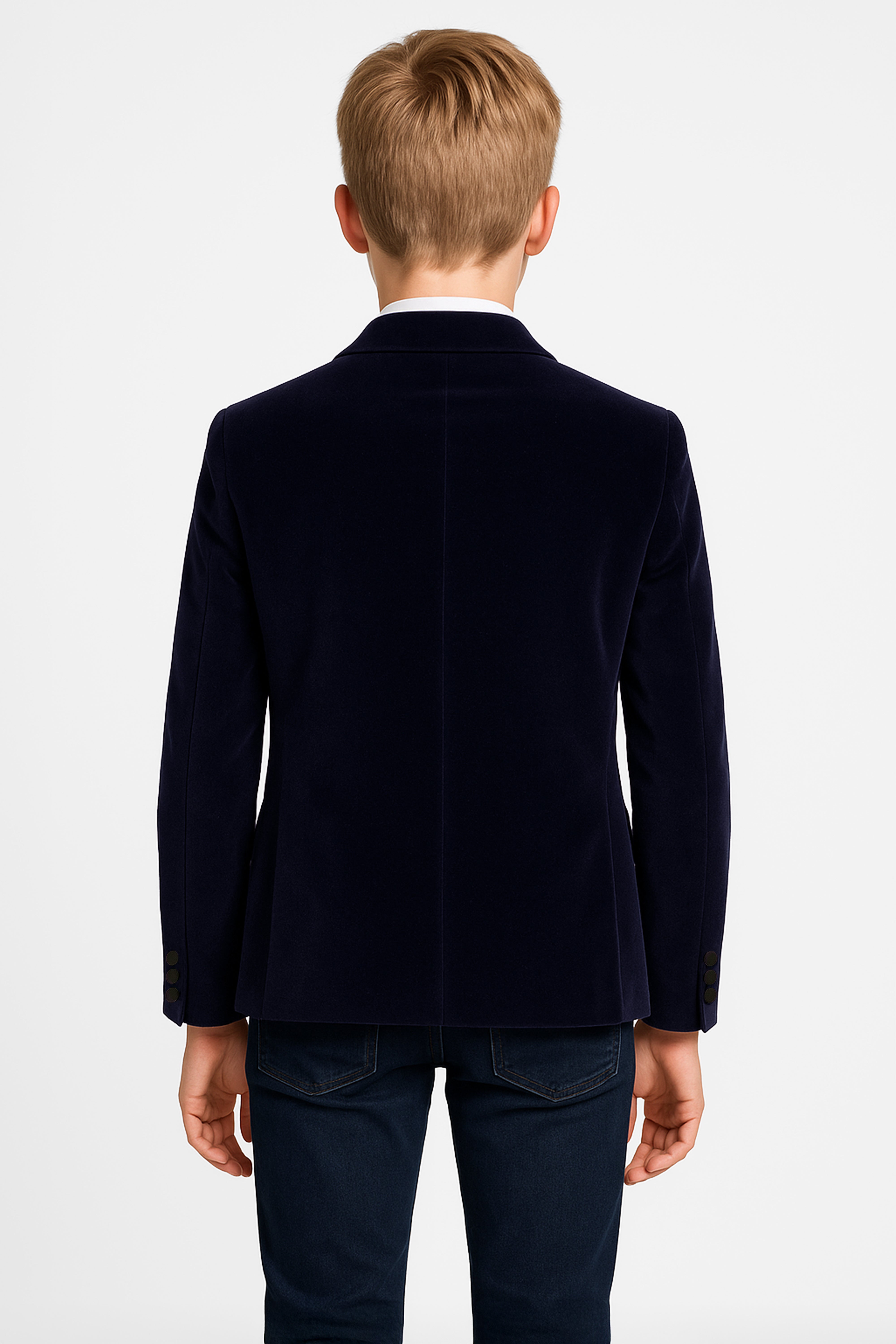 Boys Slim Fit Velvet Blazer - SAVOY - Navy Blue