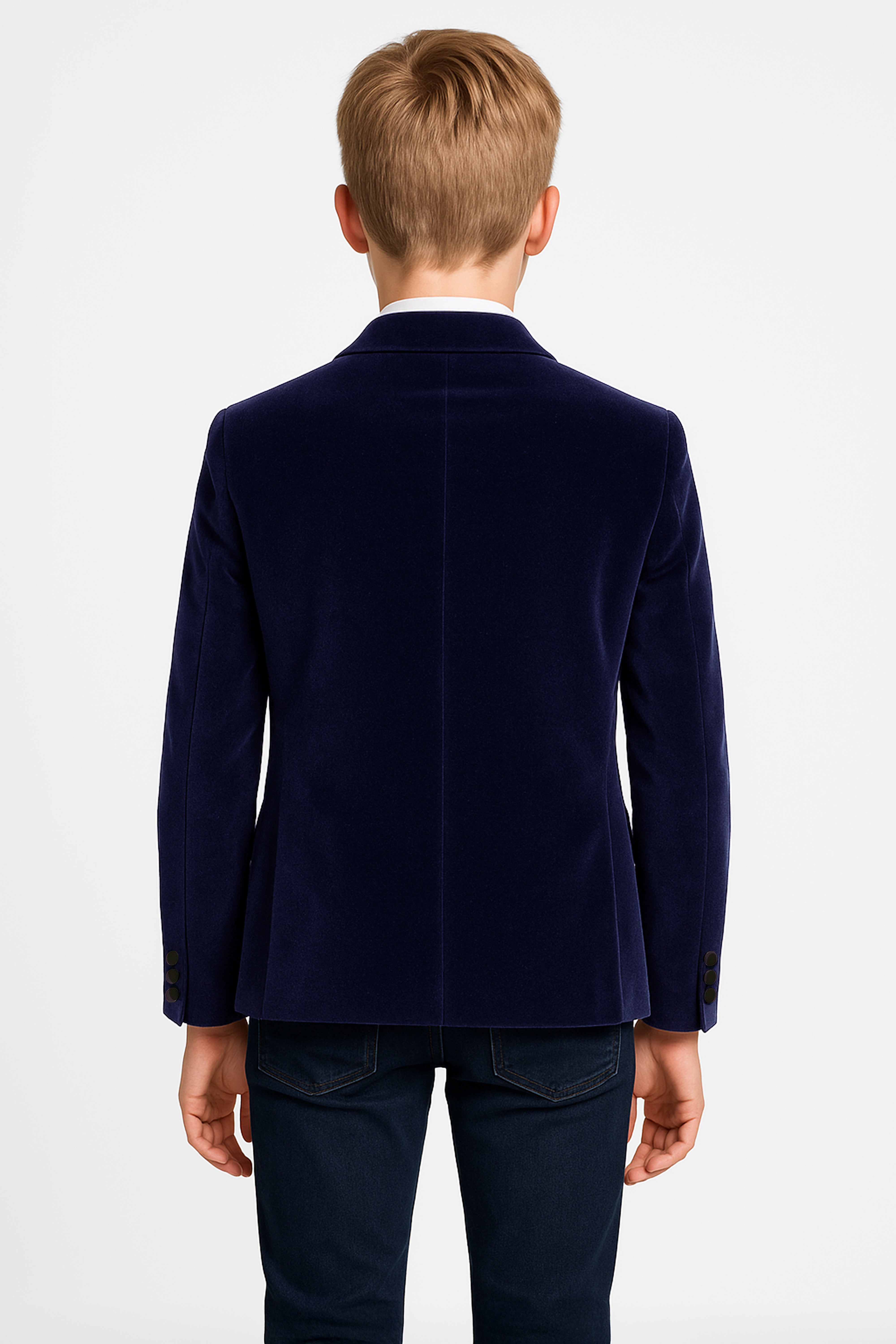 Boys Slim Fit Velvet Blazer - SAVOY - Navy Blue Back picture