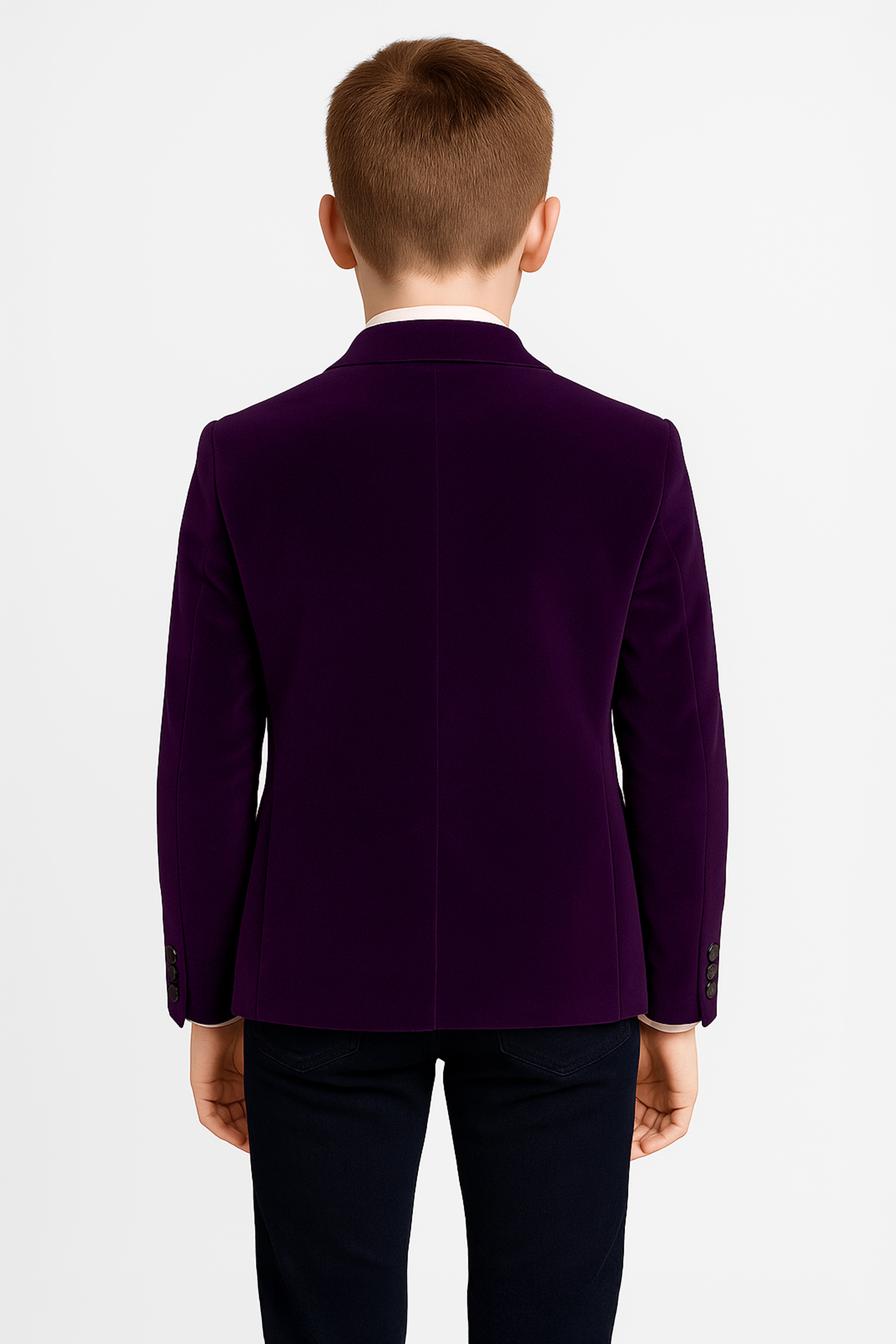 Boys Slim Fit Velvet Blazer - SAVOY - Purple Back Picture