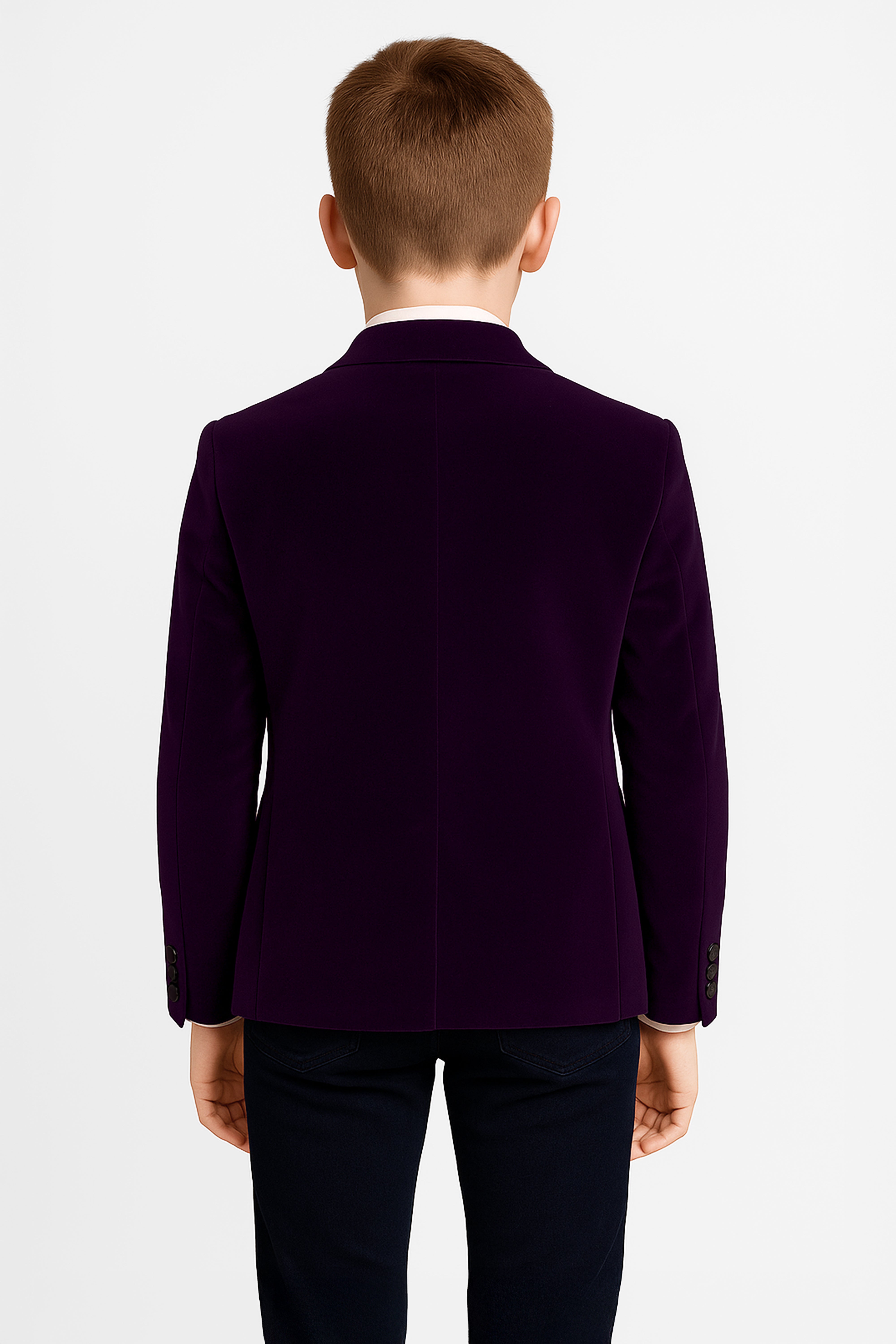 Boys Slim Fit Velvet Blazer - SAVOY - Purple Back Picture