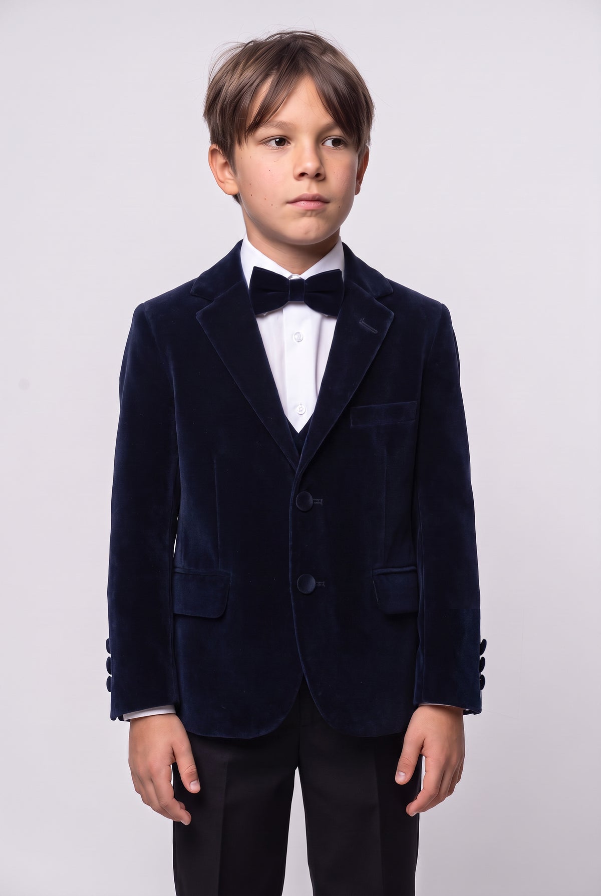 Boys Slim Fit Velvet Dinner Suit - 3-Piece & 5-Piece - SAVOY  - Navy Blue