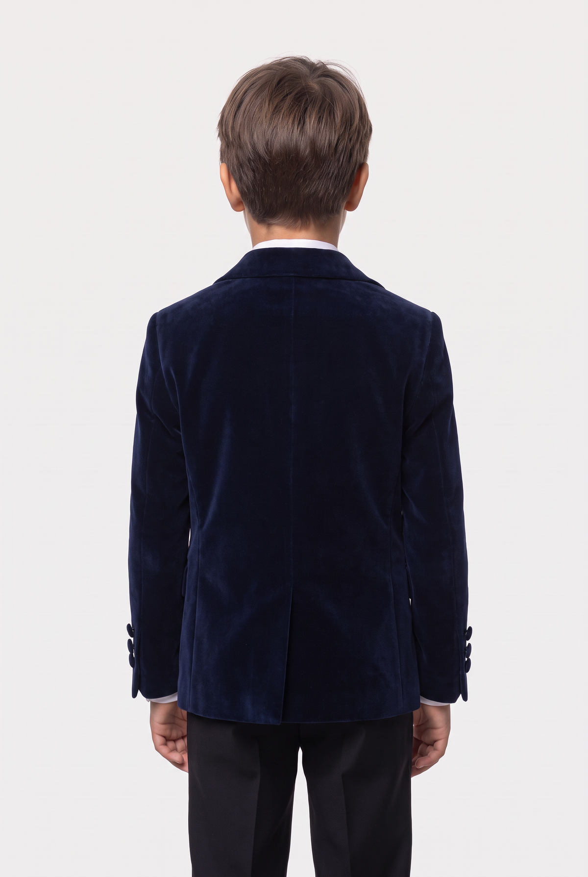 Boys Slim Fit Velvet Dinner Suit - 3-Piece & 5-Piece - SAVOY  - Navy Blue back picture