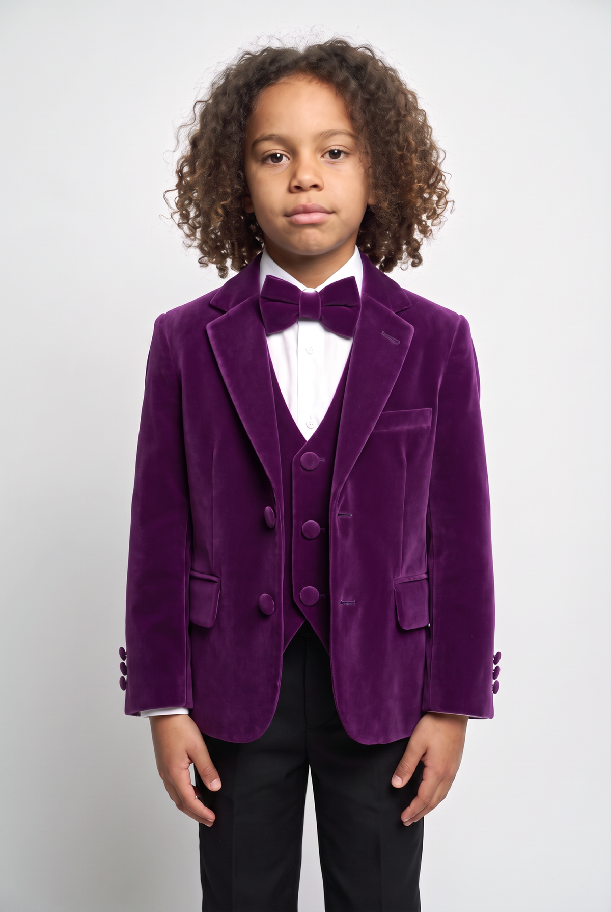 Boys Slim Fit Velvet Dinner Suit - 3-Piece & 5-Piece - SAVOY  - Purple