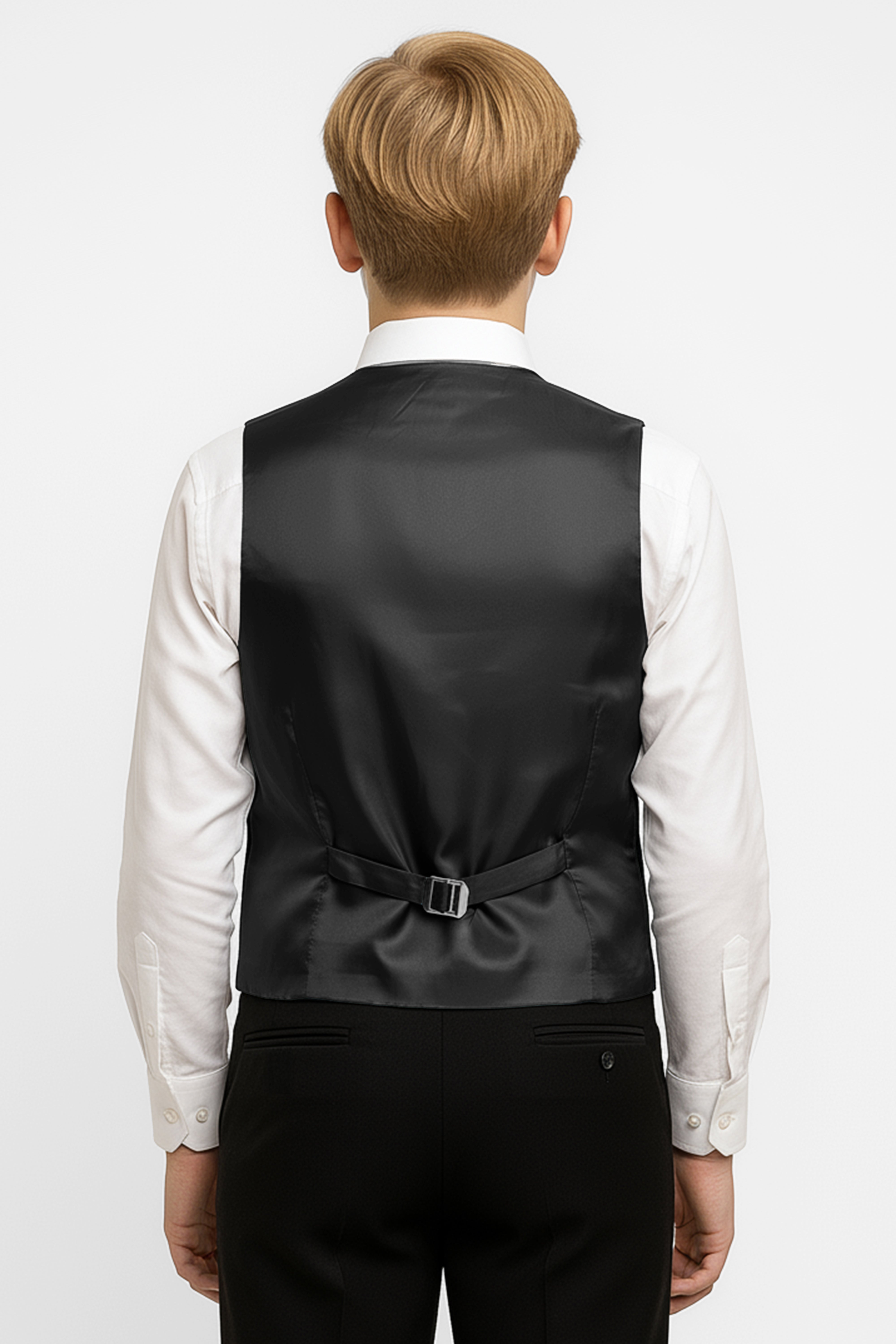 Boys Slim Fit Velvet Waistcoat Set - SAVOY - Navy Blue Back picture