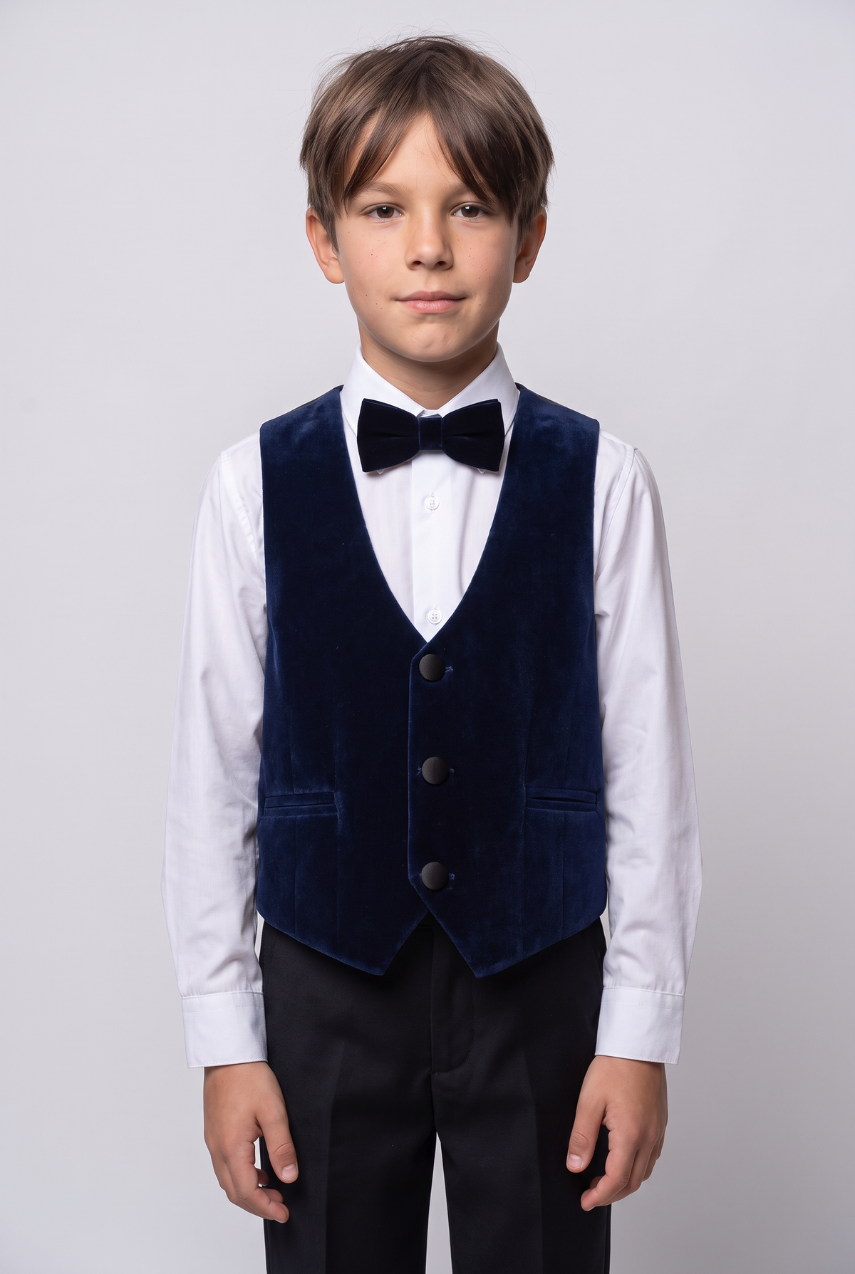 Boys Slim Fit Velvet Waistcoat Set - SAVOY - Navy Blue model picture
