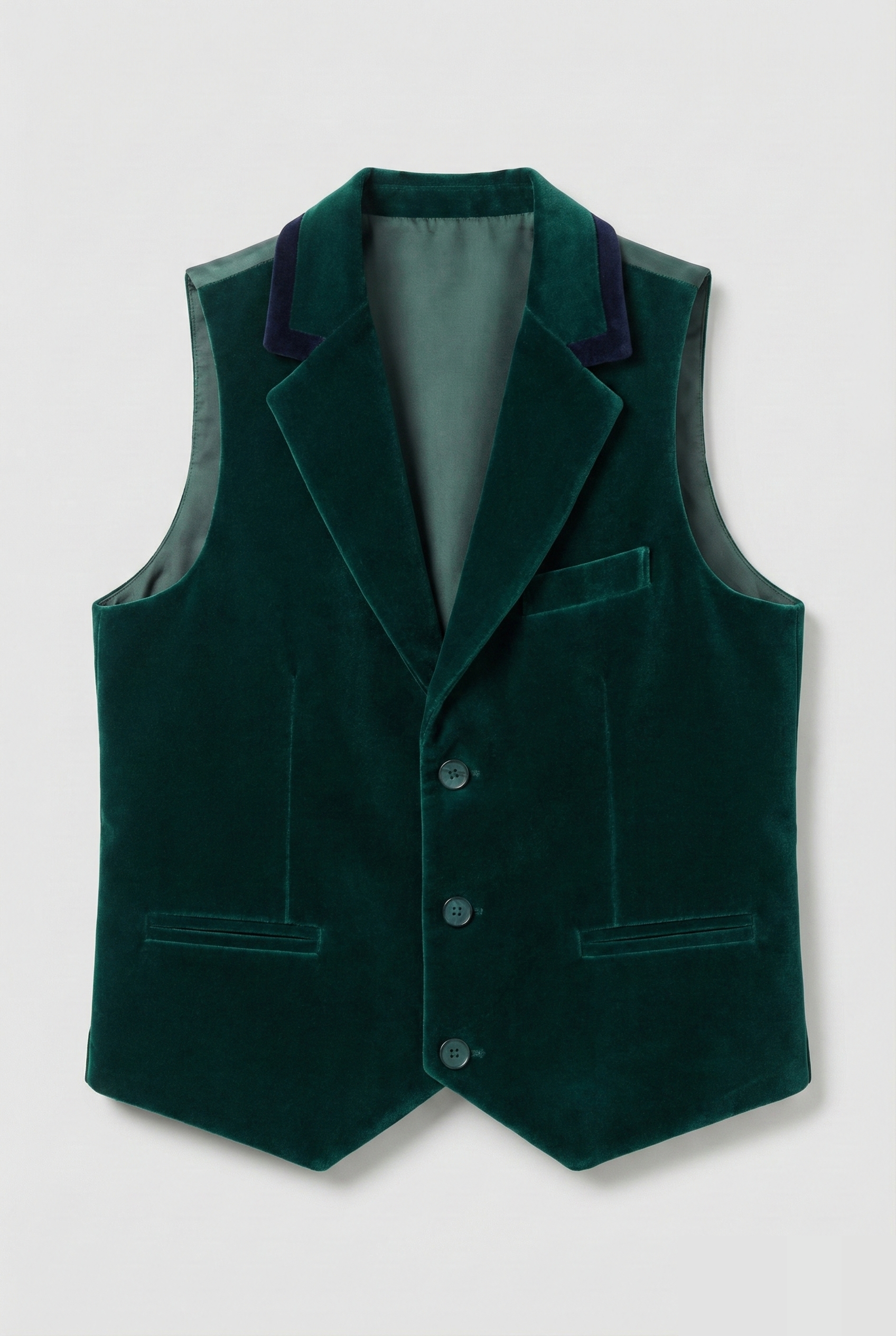 Boys Slim Fit Velvet Waistcoat with Lapel Trim - Green