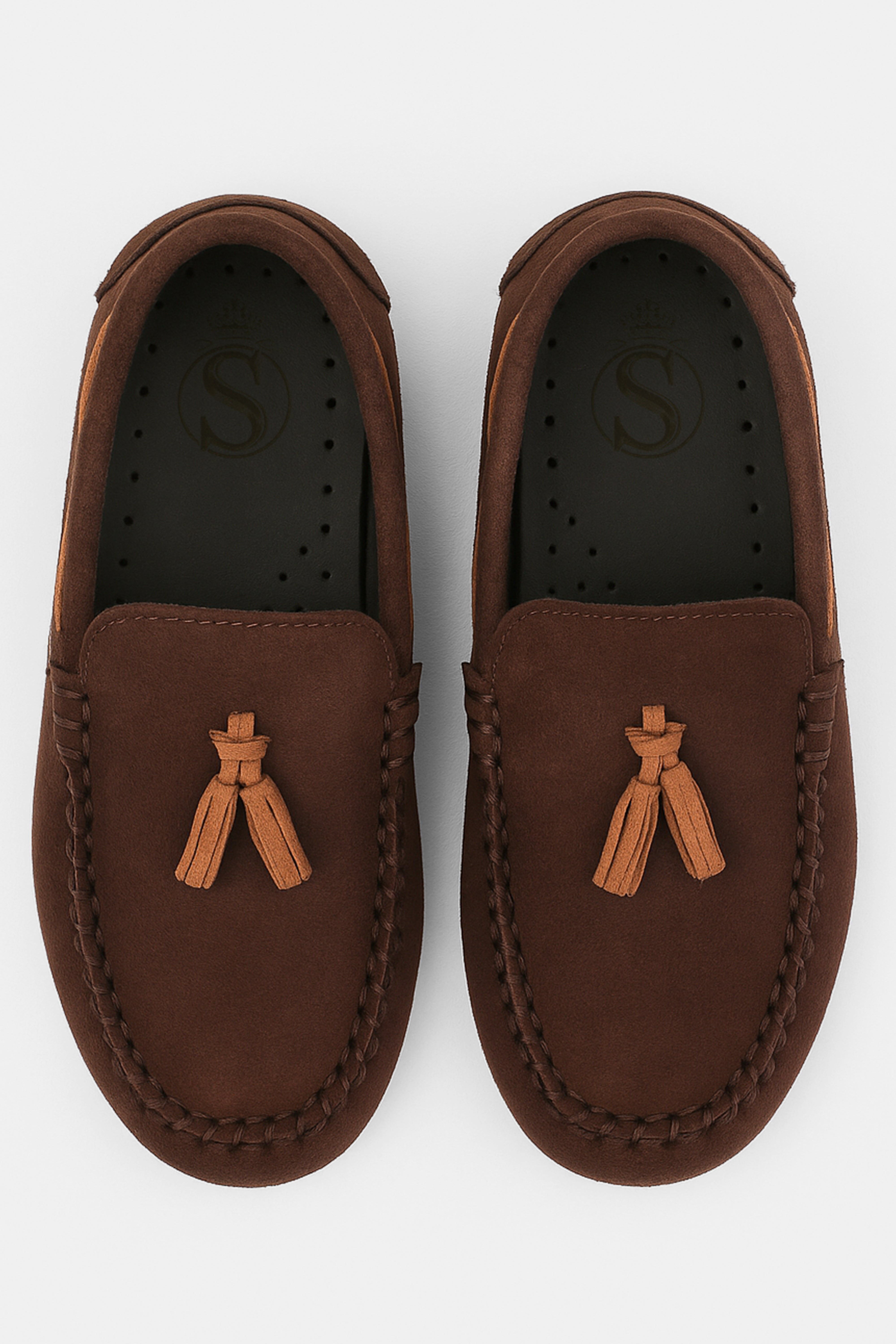 Boys Slip on Tassel Suede Penny Loafer - BABYLON - Brown Front Picture