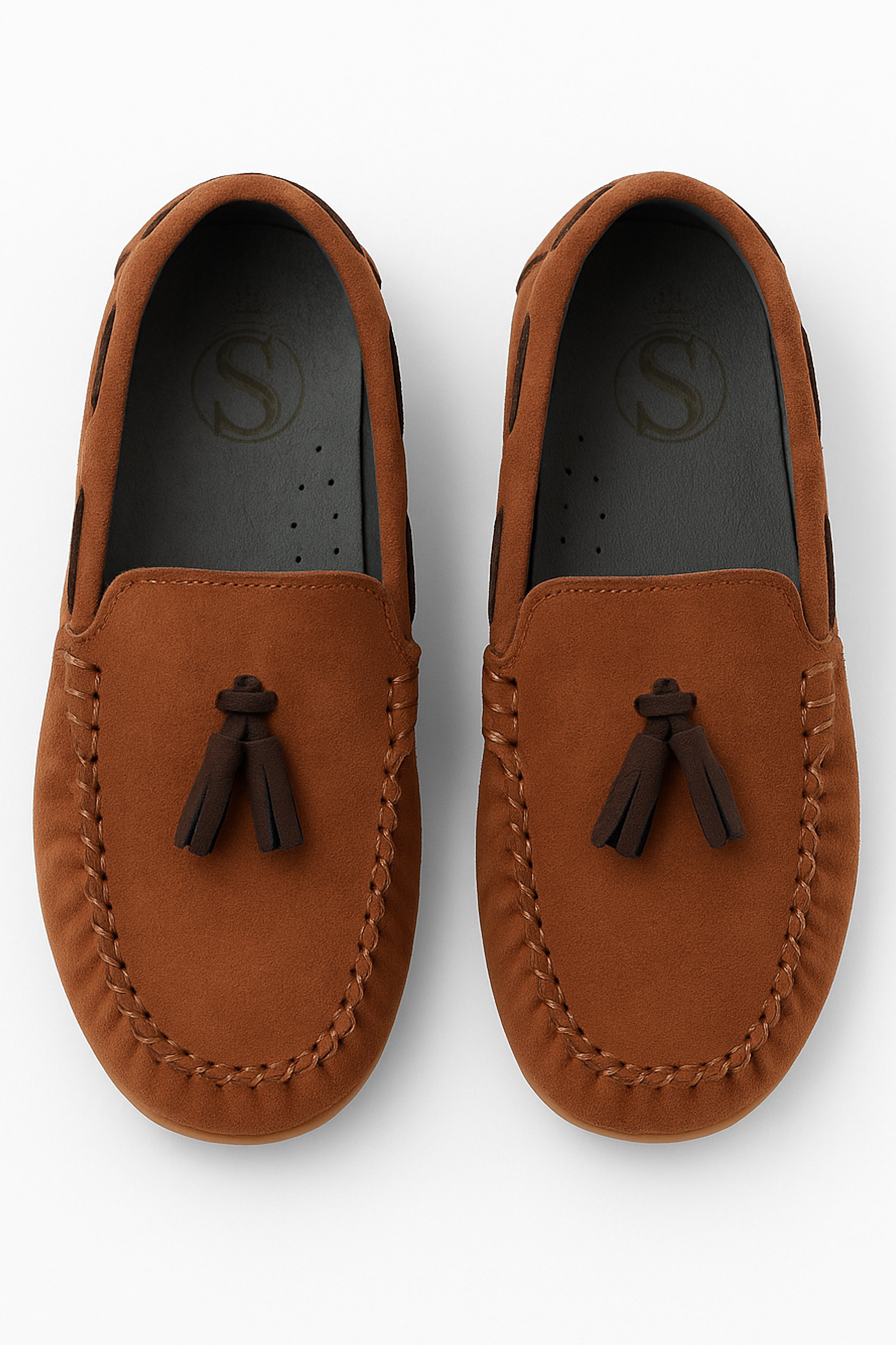 Boys Slip on Tassel Suede Penny Loafer - BABYLON - Tan Brown Front Picture