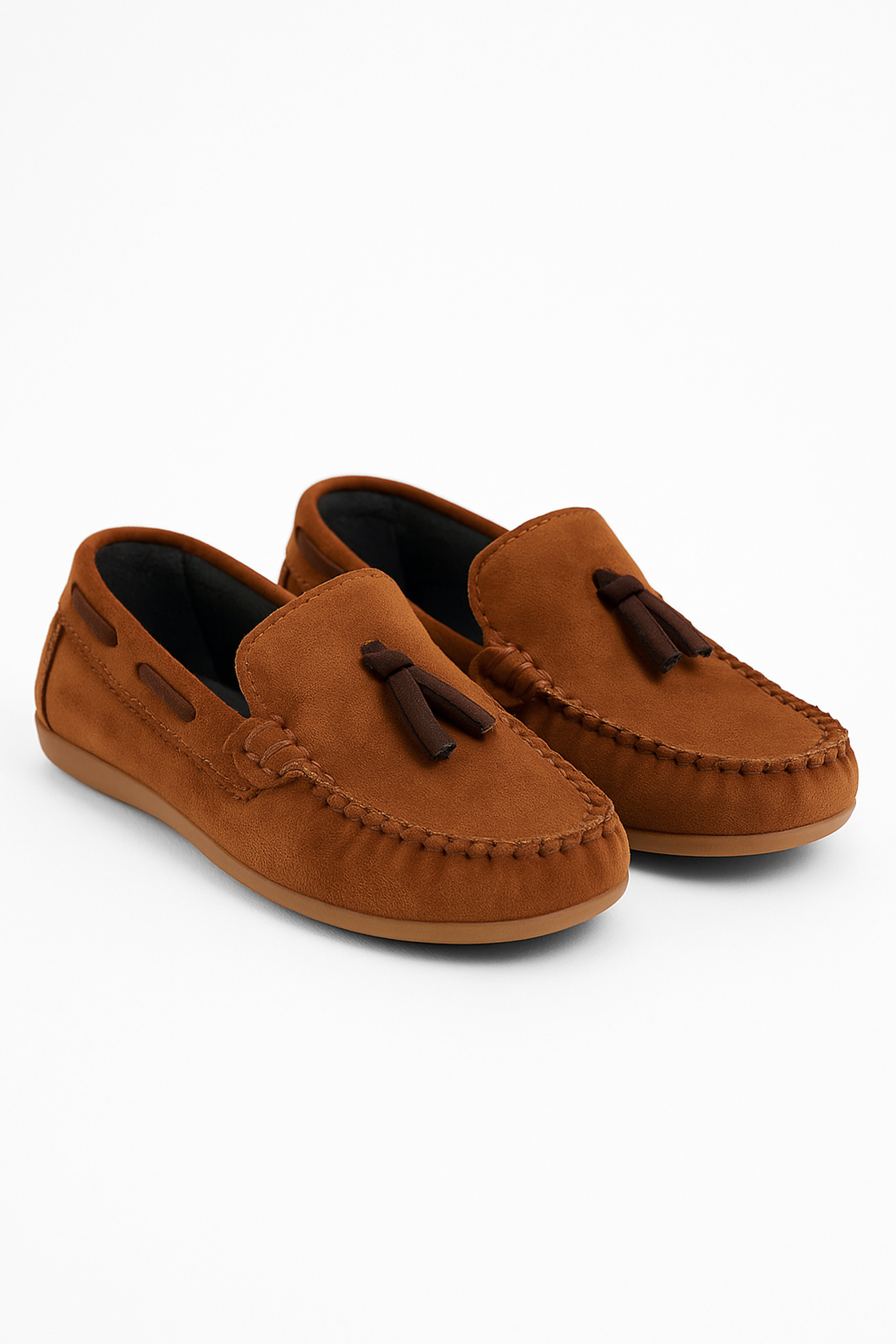 Boys Slip on Tassel Suede Penny Loafer - BABYLON - Tan Brown Pair Side Picture
