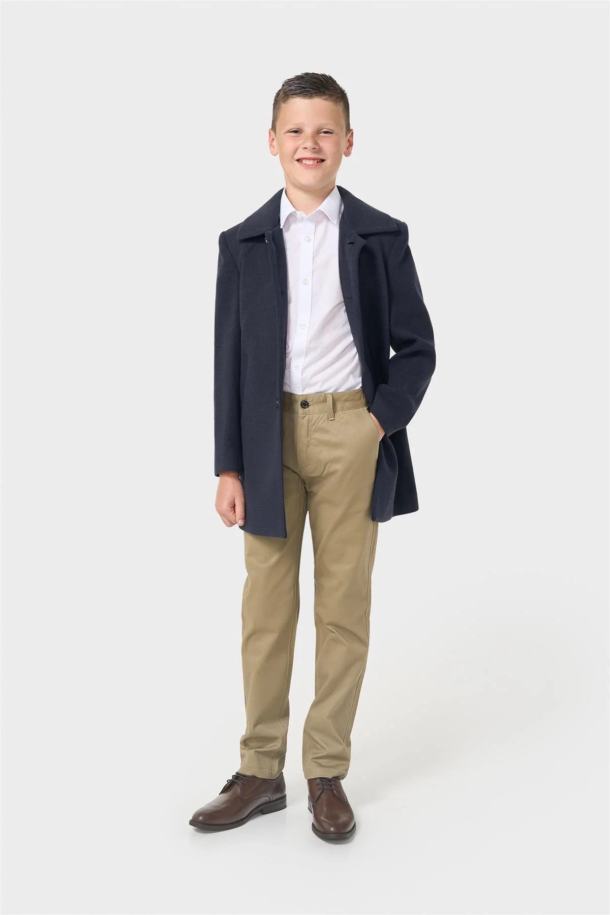 Boys Smart Tailored Formal Overcoat – Cavani Oscar Navy Model Front Picture