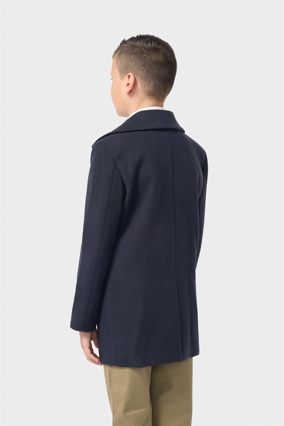 Boys Smart Tailored Formal Overcoat – Cavani Oscar Navy Model Back Picture