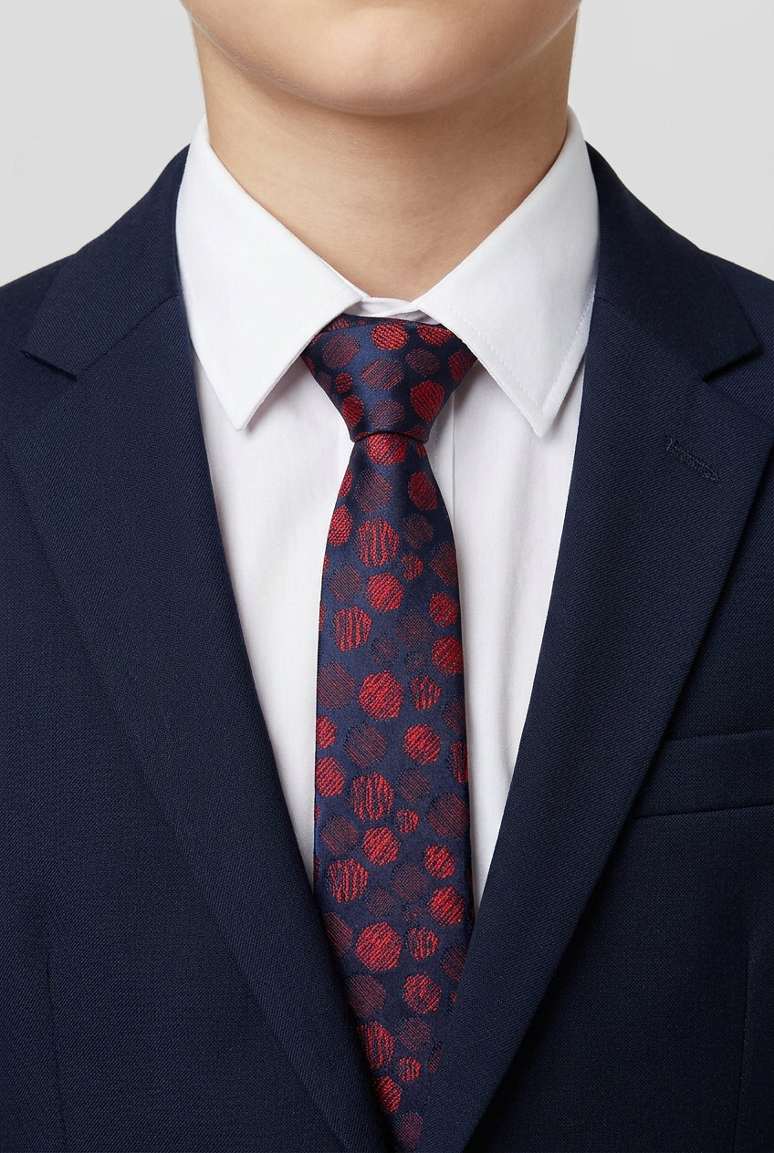 Corbata delgada de jacquard con lunares para niños - Azul marino y Rojo